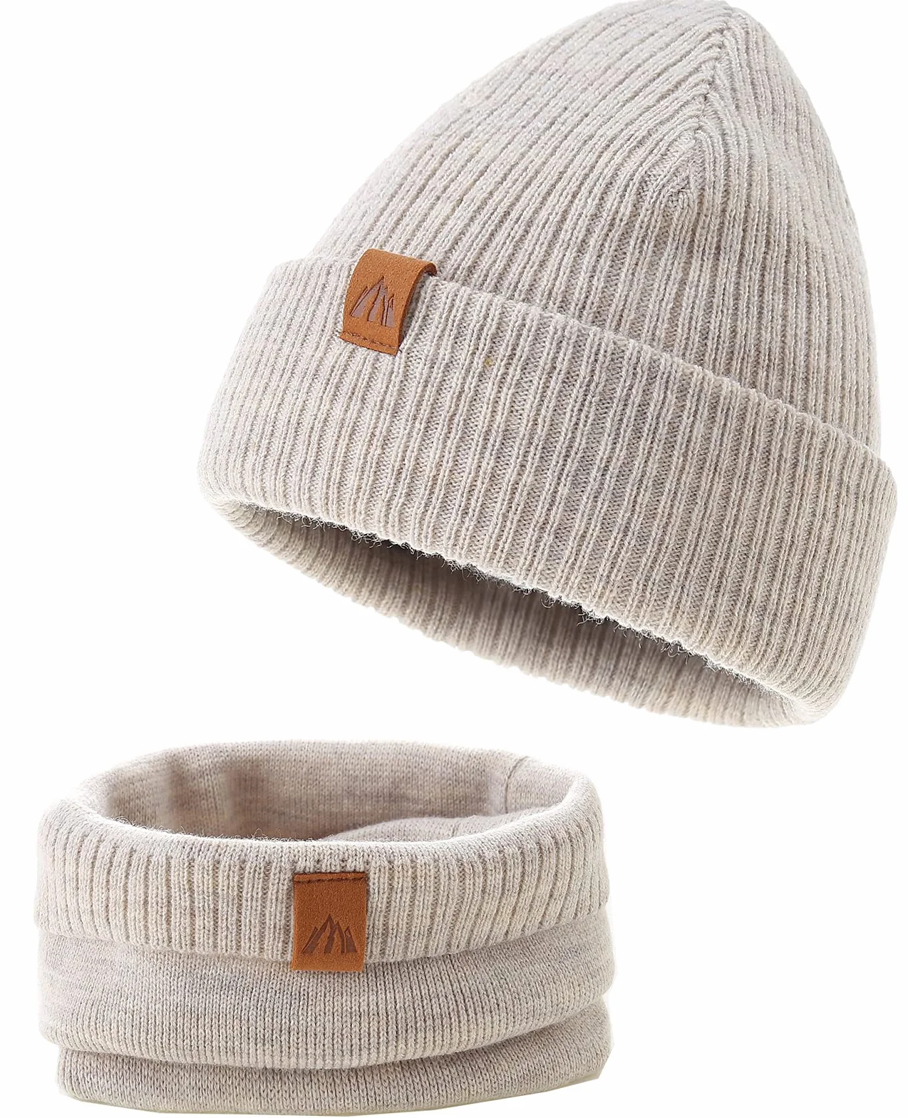 Dziecięca czapka zimowa typu beanie dla chłopców, z dzianiny, ciepła czapka i szalik dla dzieci, beżowy, M