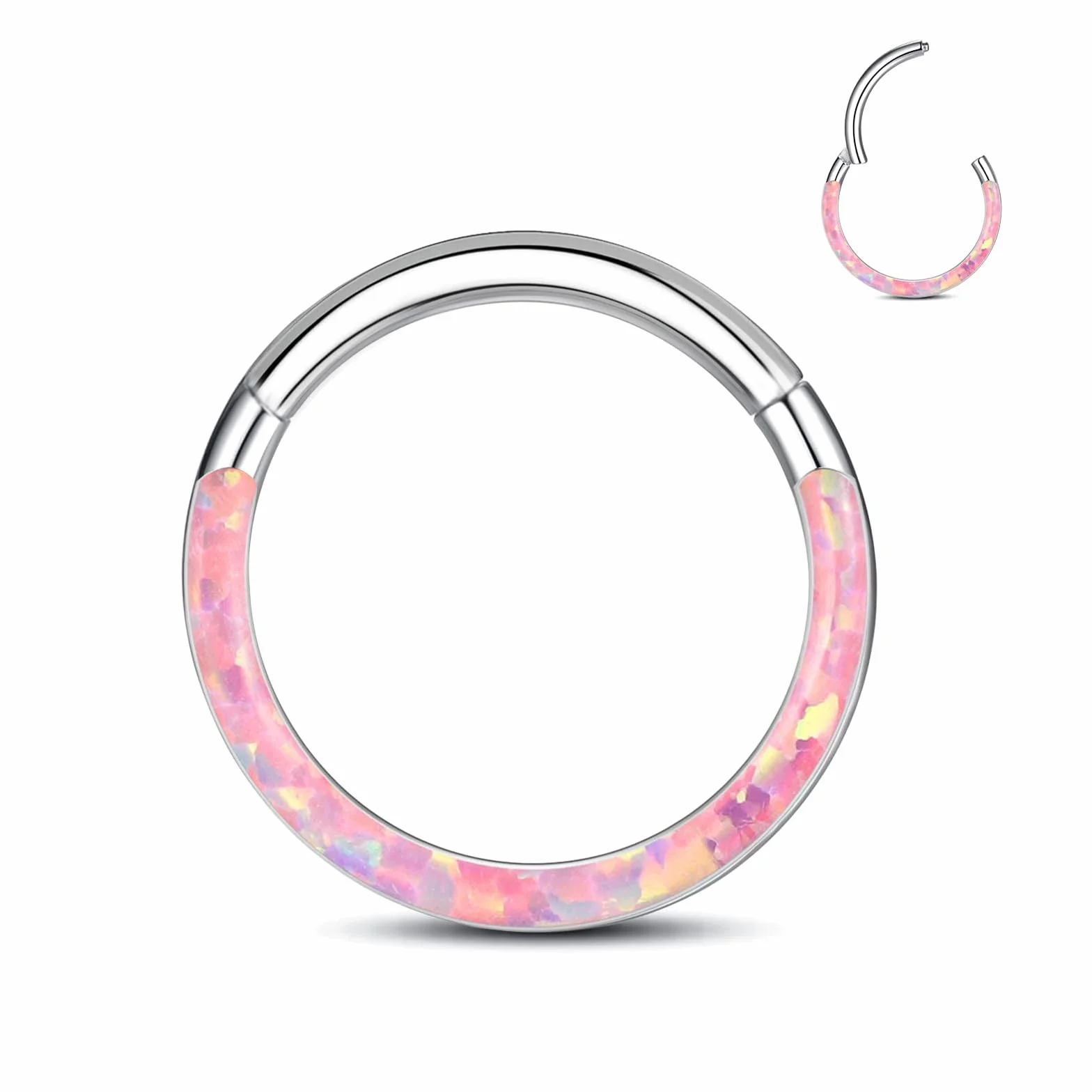 G23 tytanowy kolczyk do przegrody nosowej biżuteria pierścień do przegrody nosowej Daith Conch Helix chrząstka obręcz kolczyk clicker segmentowe pierścienie tragus rook złoty srebrny opal
