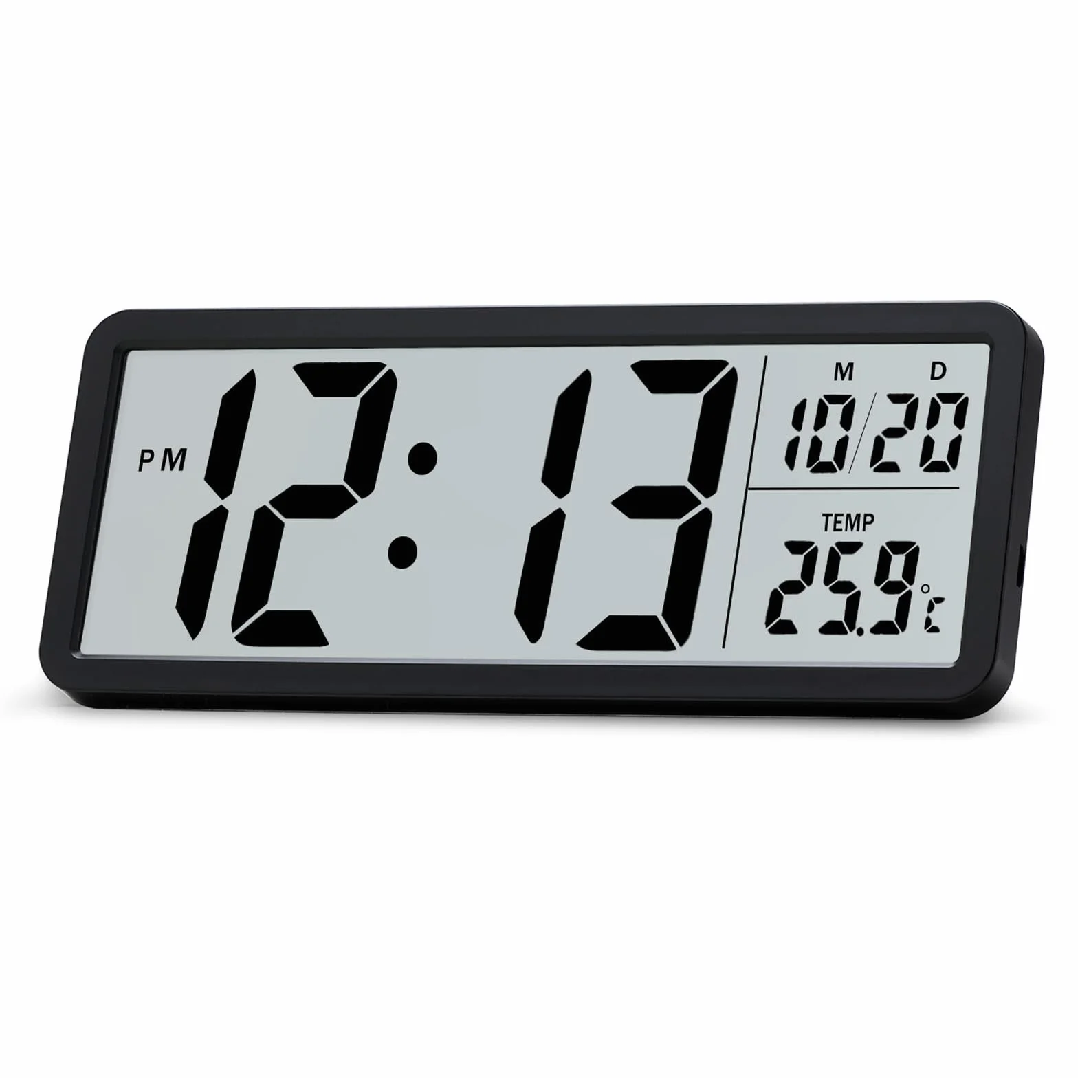 Lafocuse Cyfrowy zegar ścienny LCD na baterie, 20 cm duży wyświetlacz cyfrowe zegary z datą i temperaturą, nowoczesny prosty zegar biurkowy do sypialni, salonu, biura, czarny