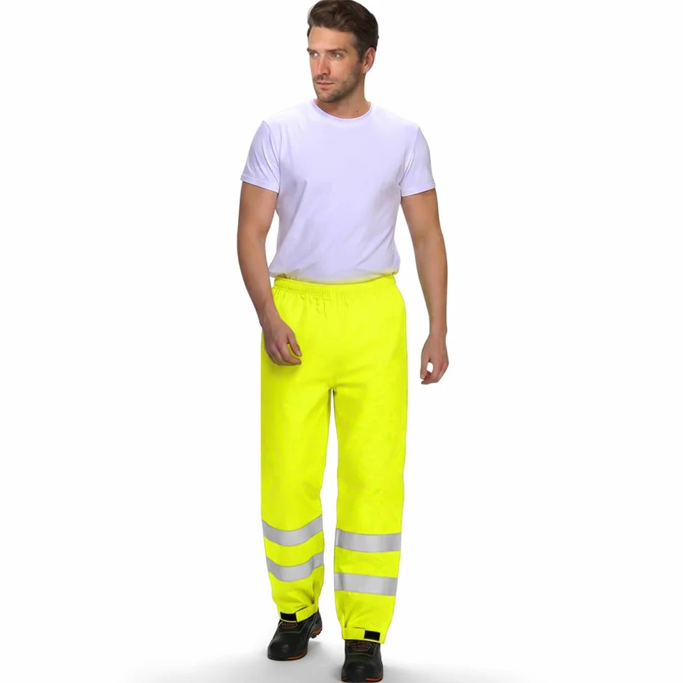 AUYAO Spodnie o wysokiej widoczności, dwuwarstwowe spodnie przeciwdeszczowe Hi-Vis, odblaskowe i wodoodporne spodnie przeciwdeszczowe, męskie i damskie spodnie robocze na zewnątrz