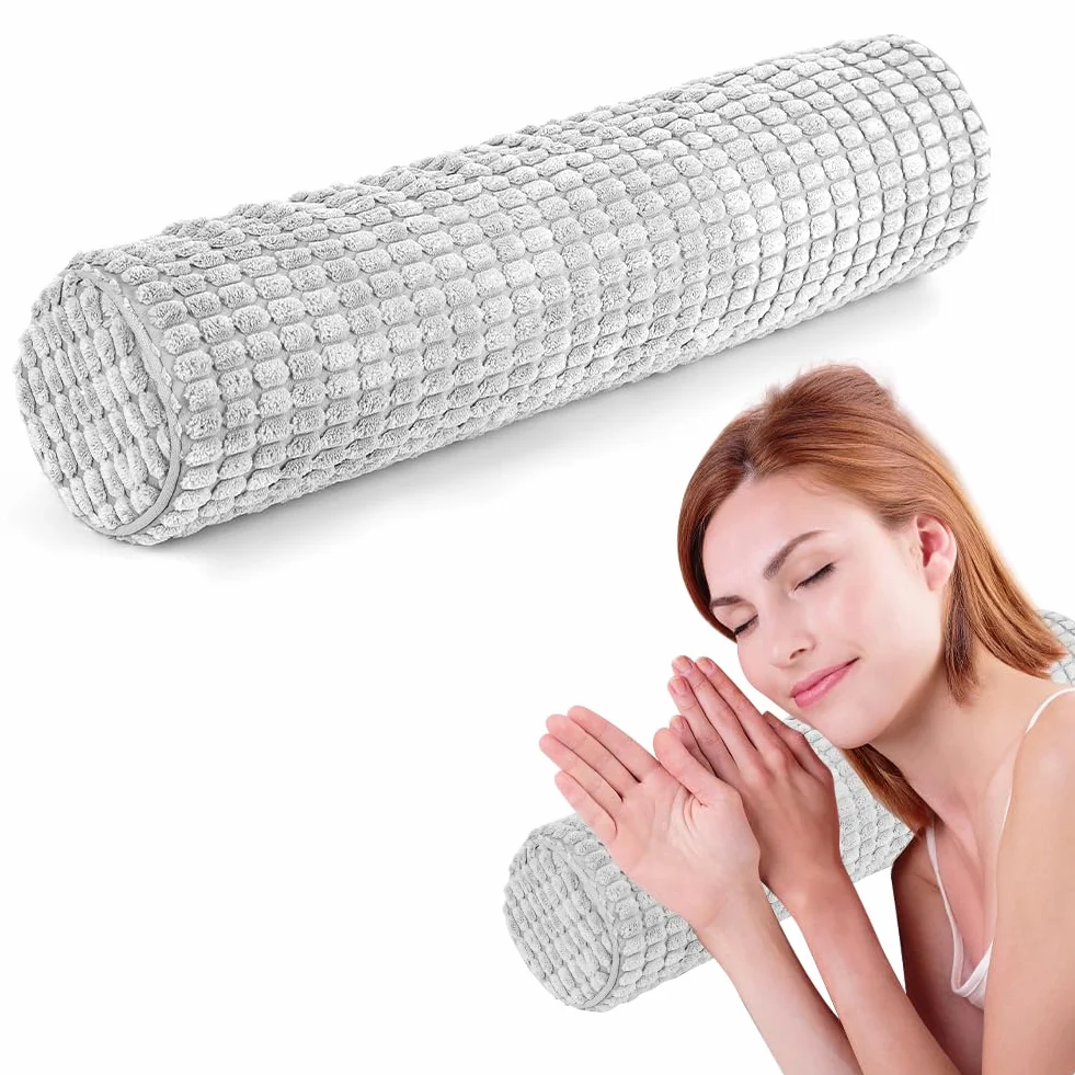 wałek pod kark z poszewką, 11x45 cm, poduszka podróżna z pianką z pamięcią kształtu, pluszowy, kropkowano-pralny wałek pod kark do łagodzenia bólu karku, poduszka pod kark do domu, biura