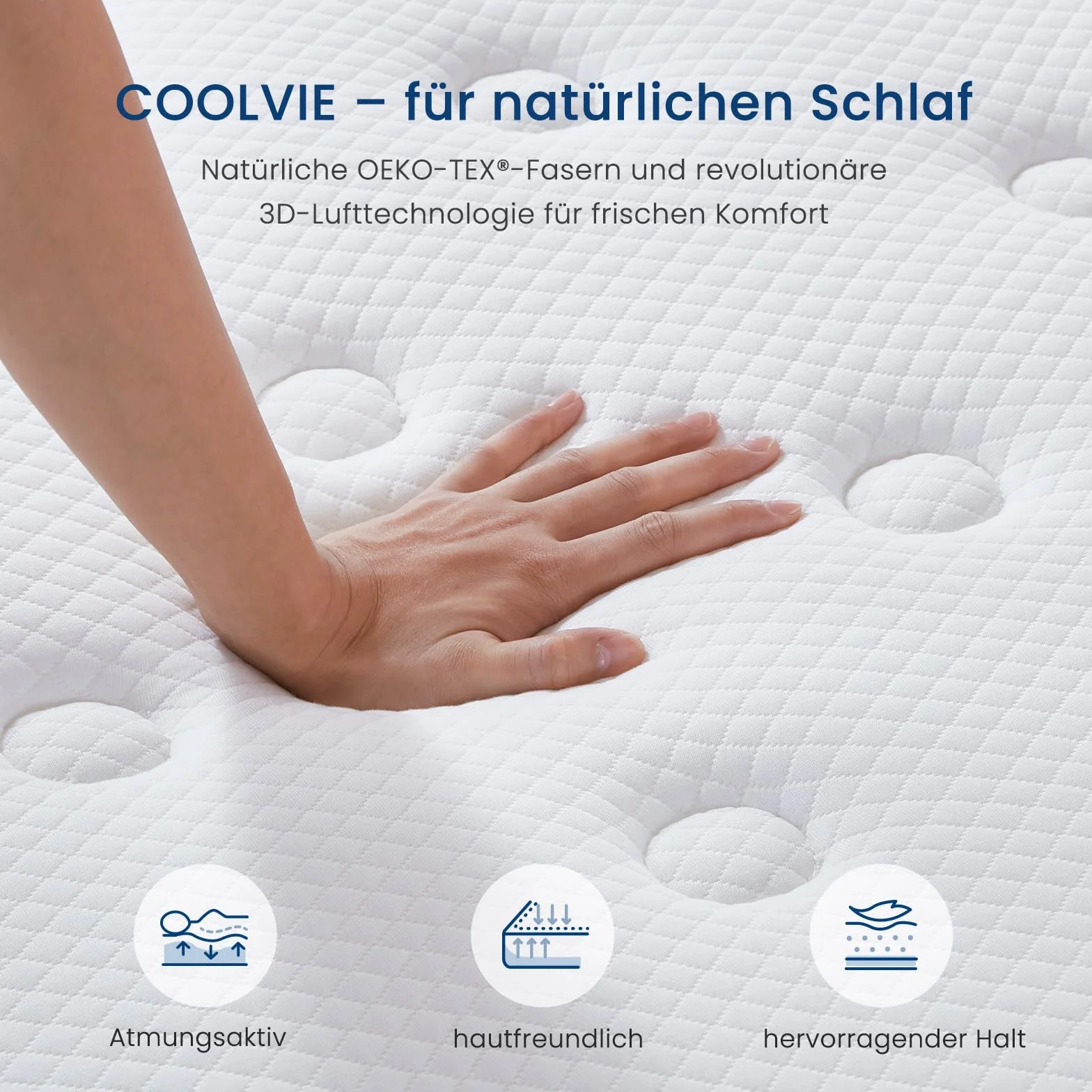 Coolvie Materac 90 x 190 cm w pudełku, 7-strefowy stopień twardości H2 i H3, ortopedyczny materac ze sprężynami kieszeniowymi 30 cm z odciążającą plecy pianką memory, certyfikat Oeko-Tex, dla dzieci i