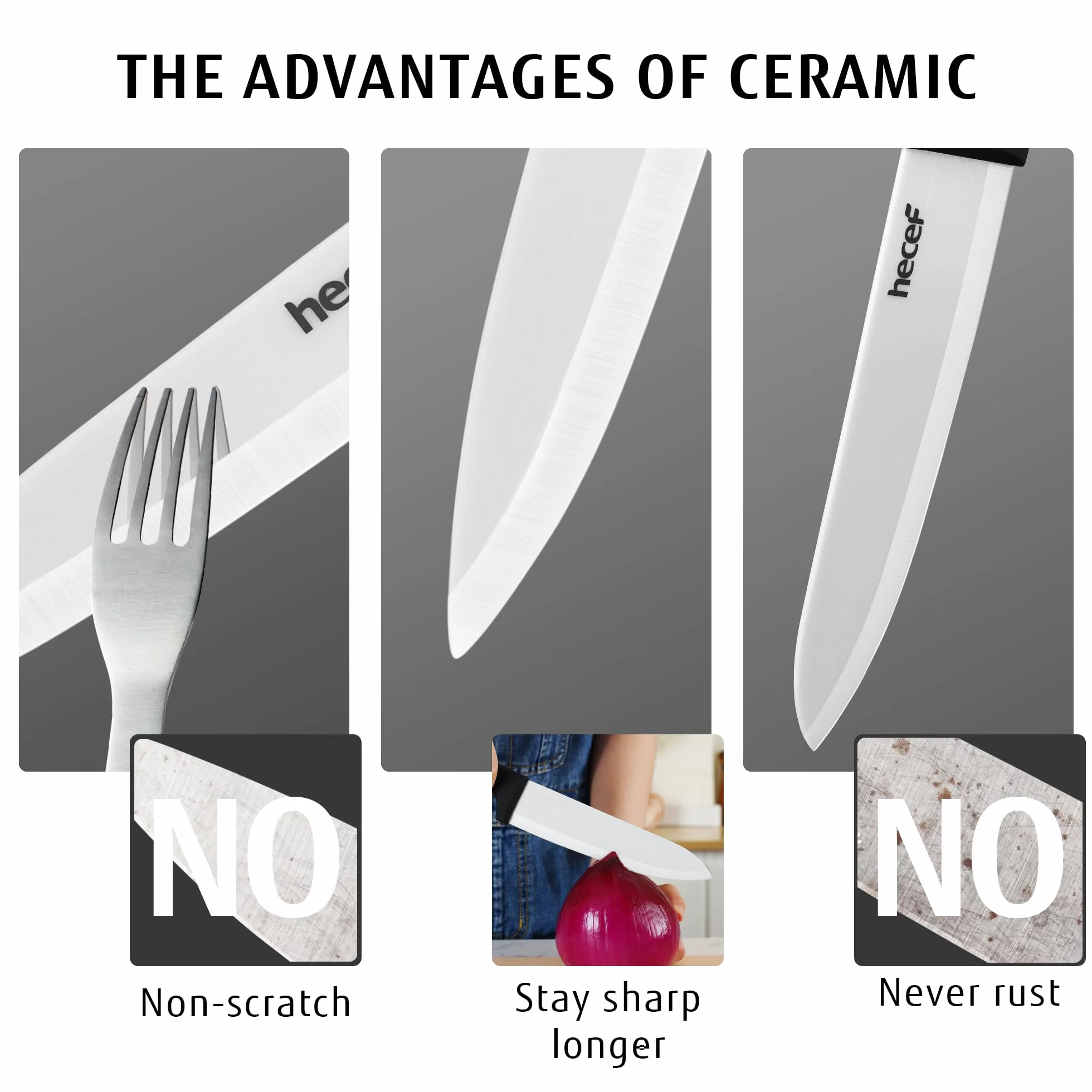 Zestaw noży ceramicznych 3-częściowy, nóż szefa kuchni 6'', nóż do owoców 4'', nóż do obierania 3'' biały