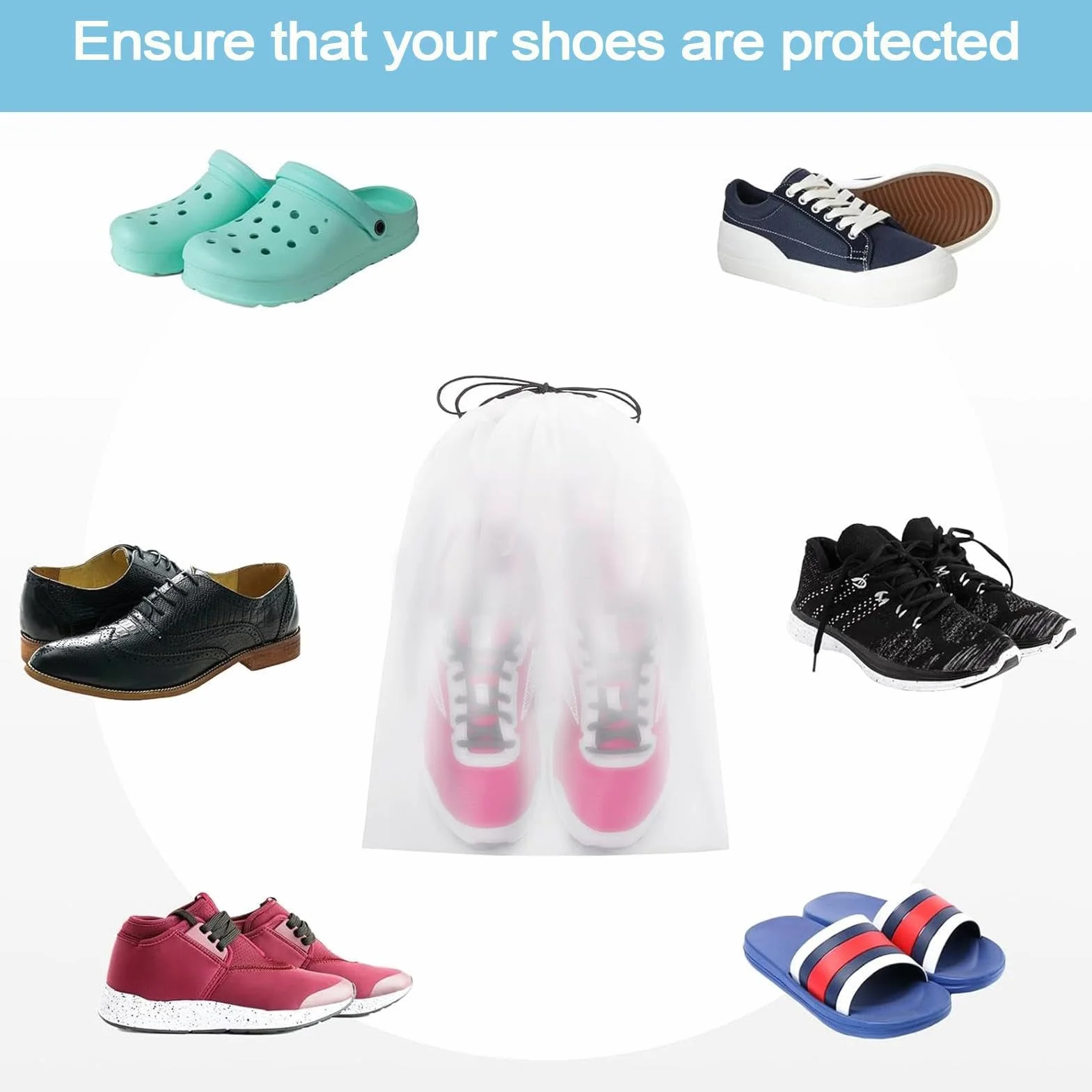 Shoe Bag 6-Piece Transparent Drawstring Backpack Large Clear Travel Organizer Pouches for Shoes Portable Storage Suitcase Train Travel Durable Lightweight