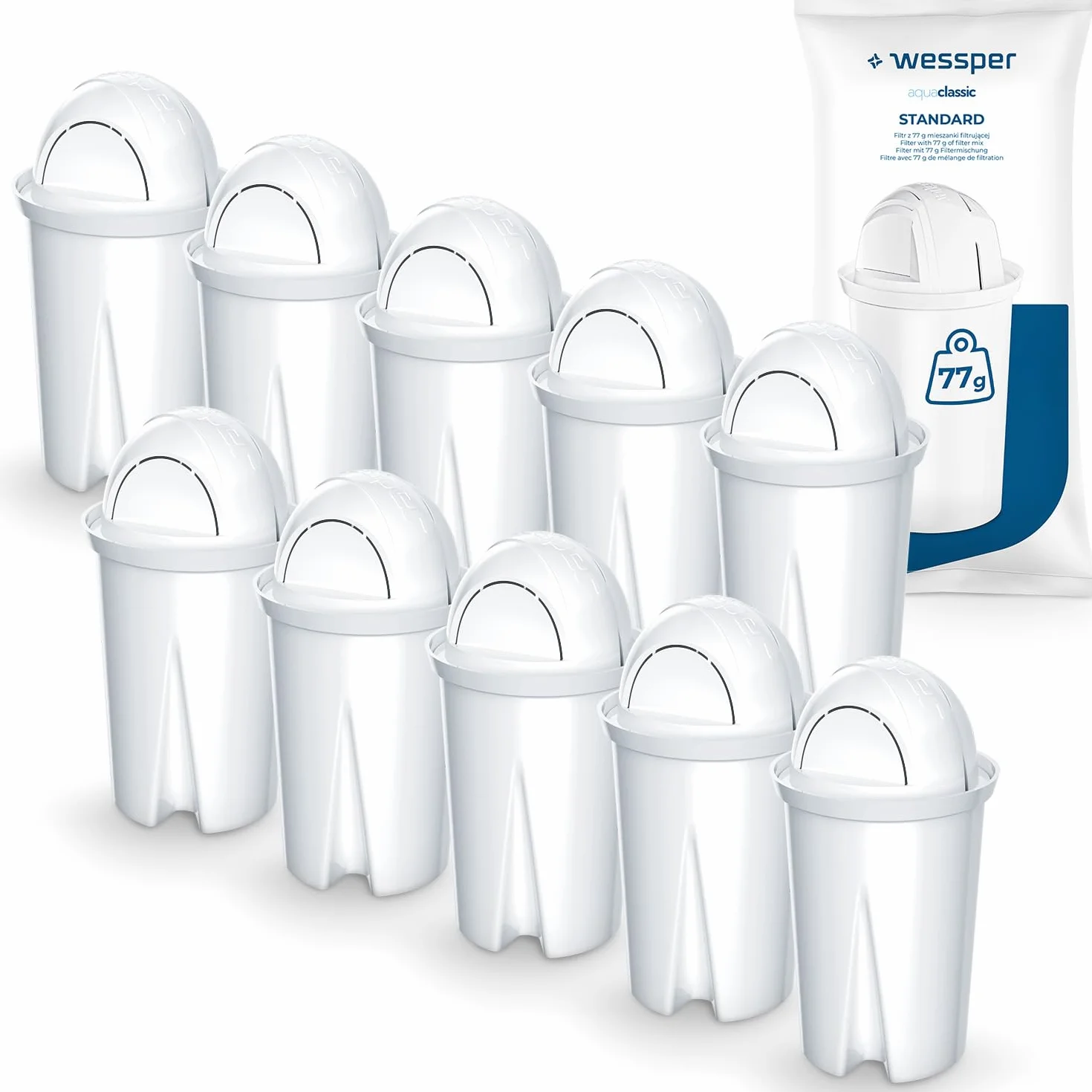 Wessper Filtry wody do dzbanków AquaClassic Zamiennik Aquaphor Standard Brita Classic Dafi Classic 10 sztuk