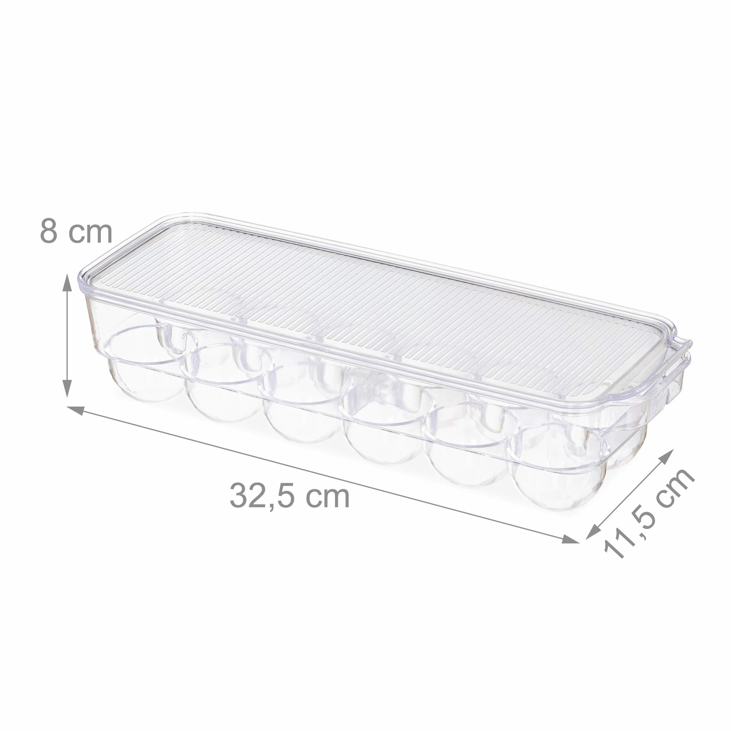 Relaxdays Pudełko na 12 jajek, z pokrywką, można układać w stos, łatwe w pielęgnacji, pojemnik na jajka, tworzywo sztuczne, przezroczyste, 8 x 32,5 x 11,5 cm