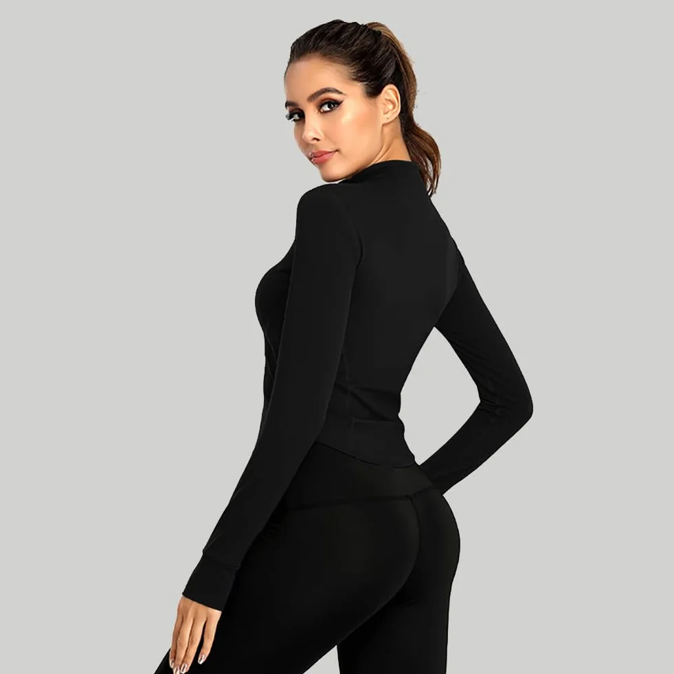 flintronic Damska kurtka do biegania, topy na siłownię, koszulka sportowa, slim fit, oddychająca odzież sportowa do fitnessu, treningu, jogi, krótkie topy