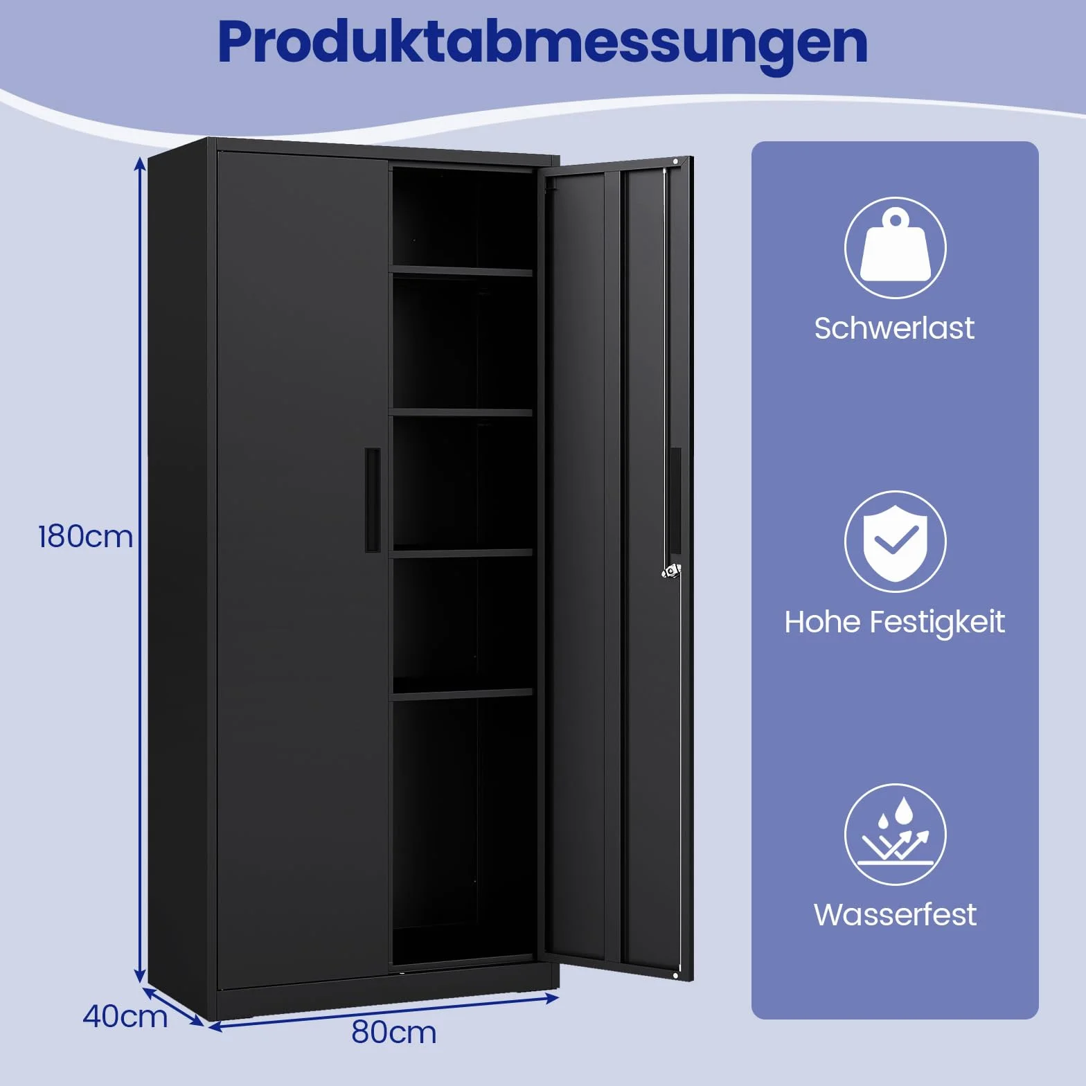 COSTWAY Szafka na akta metalowa 180 cm zamykana na klucz z podwójnymi drzwiami i 4 regulowanymi półkami