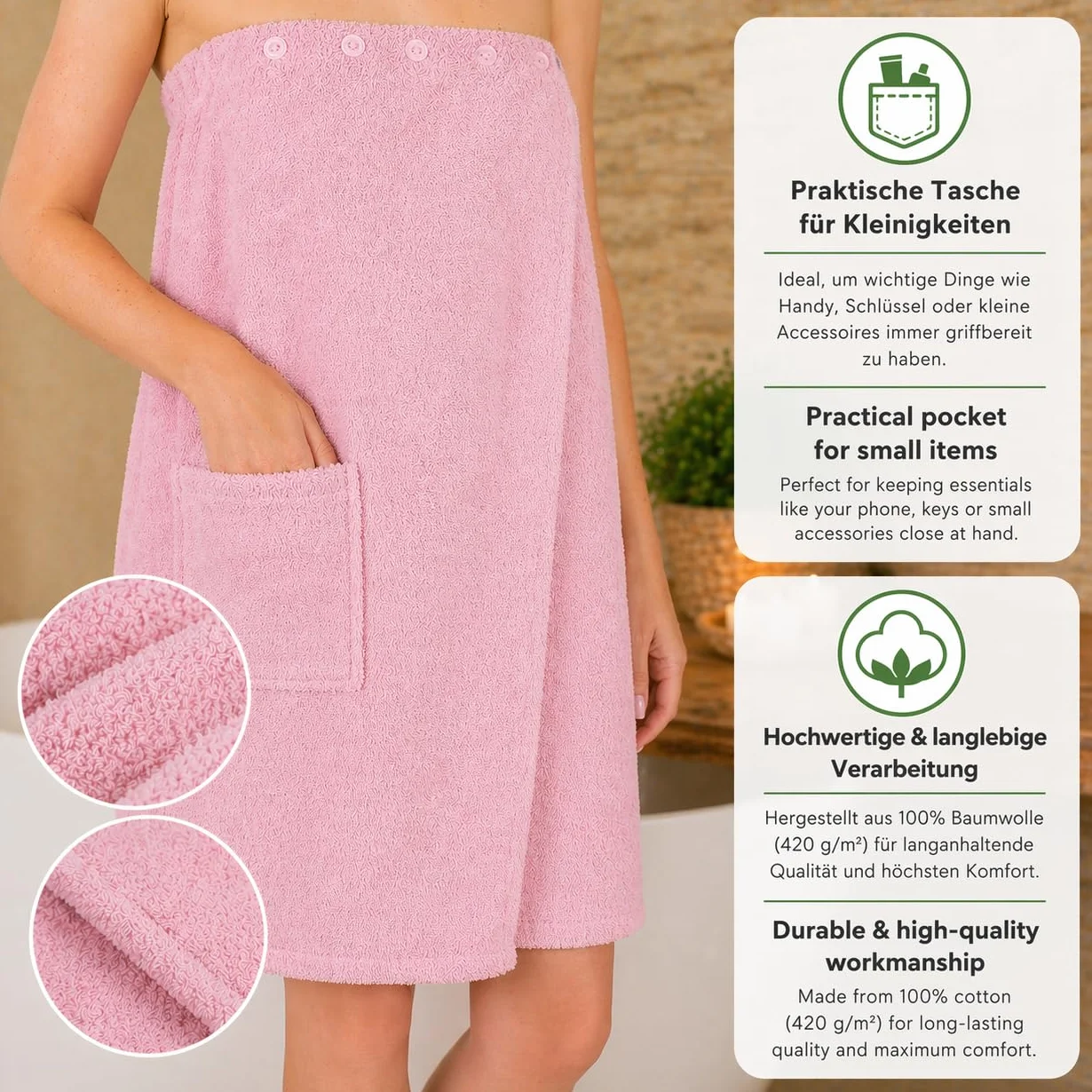 Betz frotte kilt do sauny z guzikami 100% bawełna 420 g/m² kolor lotos BERLIN