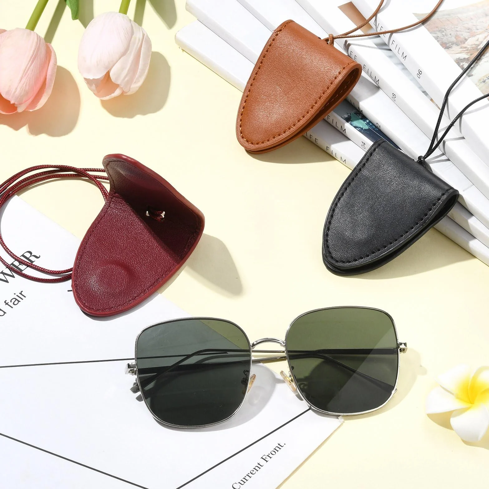 Skórzane okulary przeciwsłoneczne klucz Bluetooth przenośne torby ochronne woreczki etui do zawieszania brelok do przechowywania organizacji