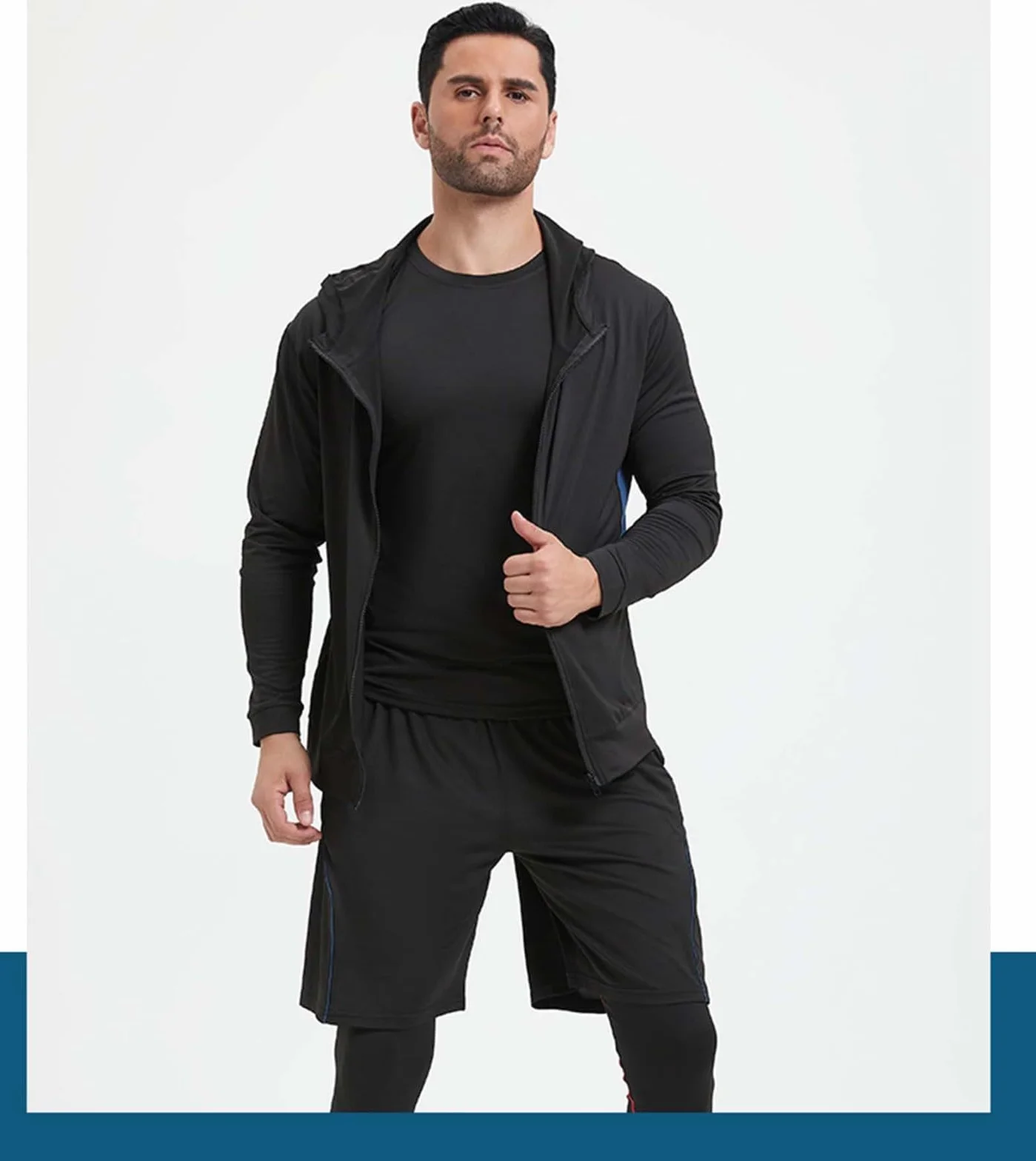 Sportswear3 sztuki garnitur męskie koszulki sportowe fitness dres zestaw szybkoschnące spodnie czarne spodnie treningowe dres męski strój sportowy B, 2XL (150-170)