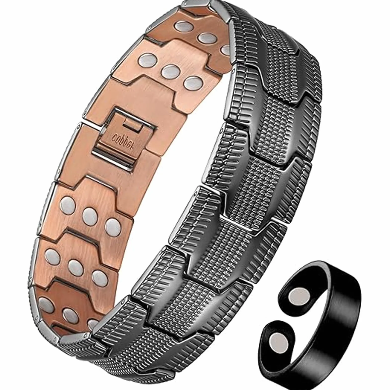 Męska bransoletka miedziana, bransoletka magnetyczna, 3 x moc, z magnesami 3500 Gauss regulowana