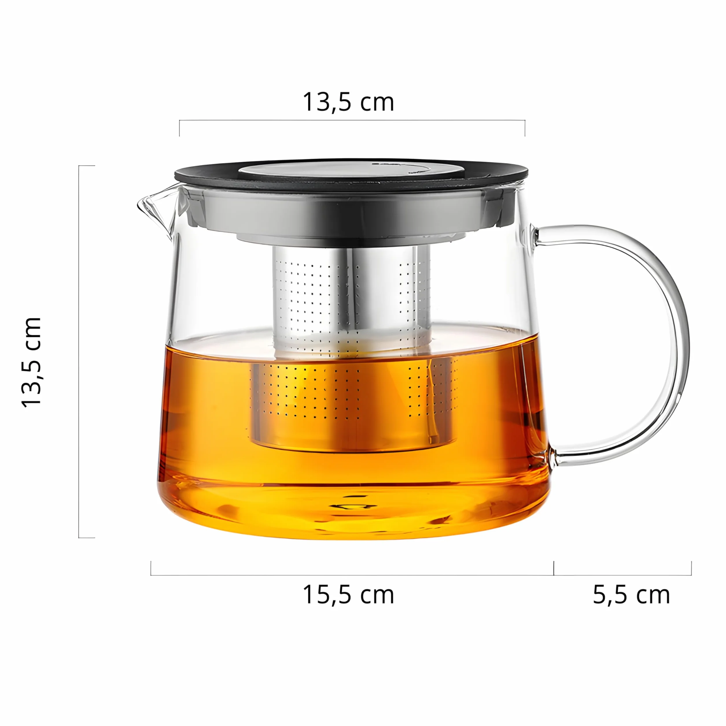 Retoo szklany dzbanek do herbaty z sitkiem 1,5 l 13,5 x 13,5 x 21 cm