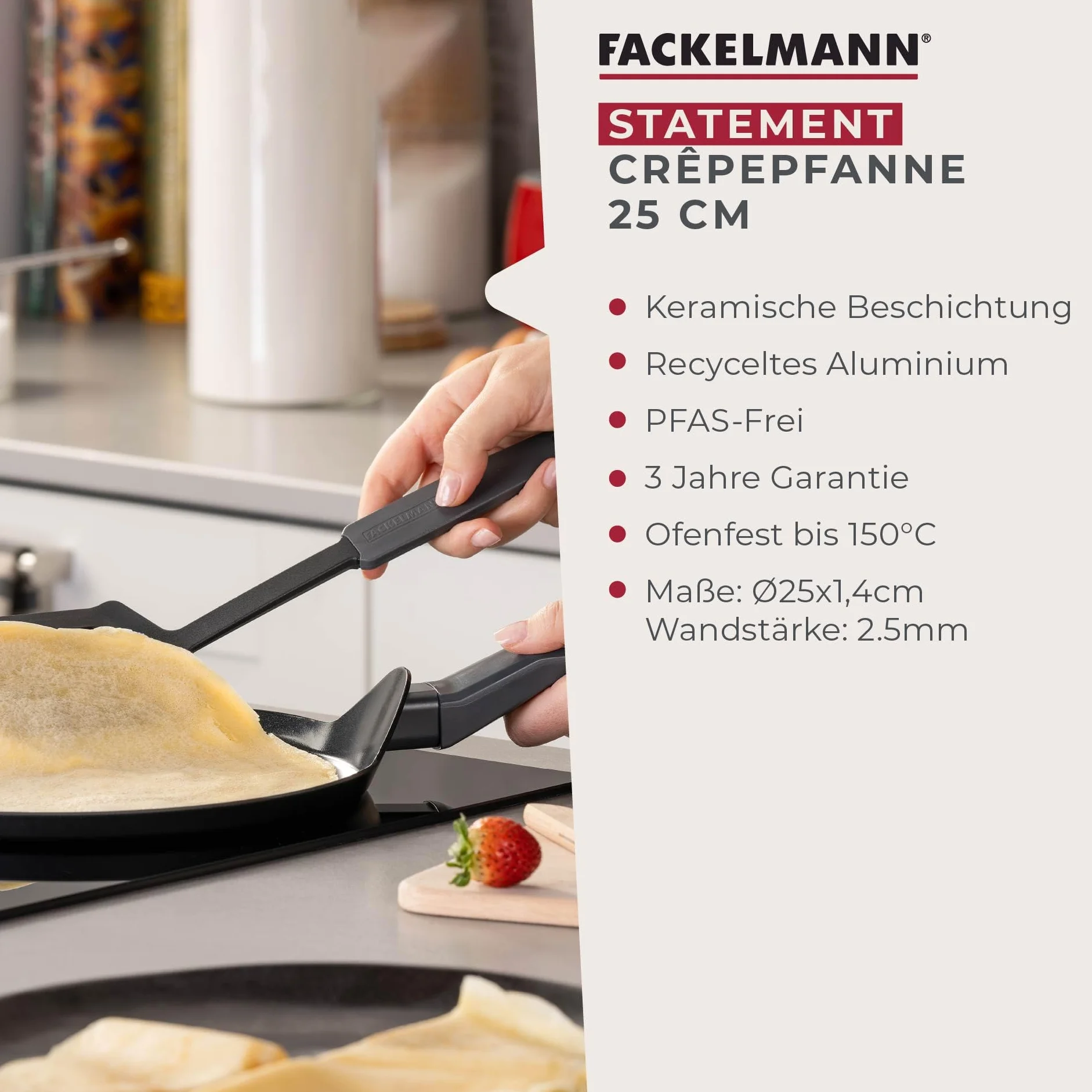Fackelmann Patelnia do naleśników 25 cm ceramiczna nieprzywierająca aluminium z recyklingiem