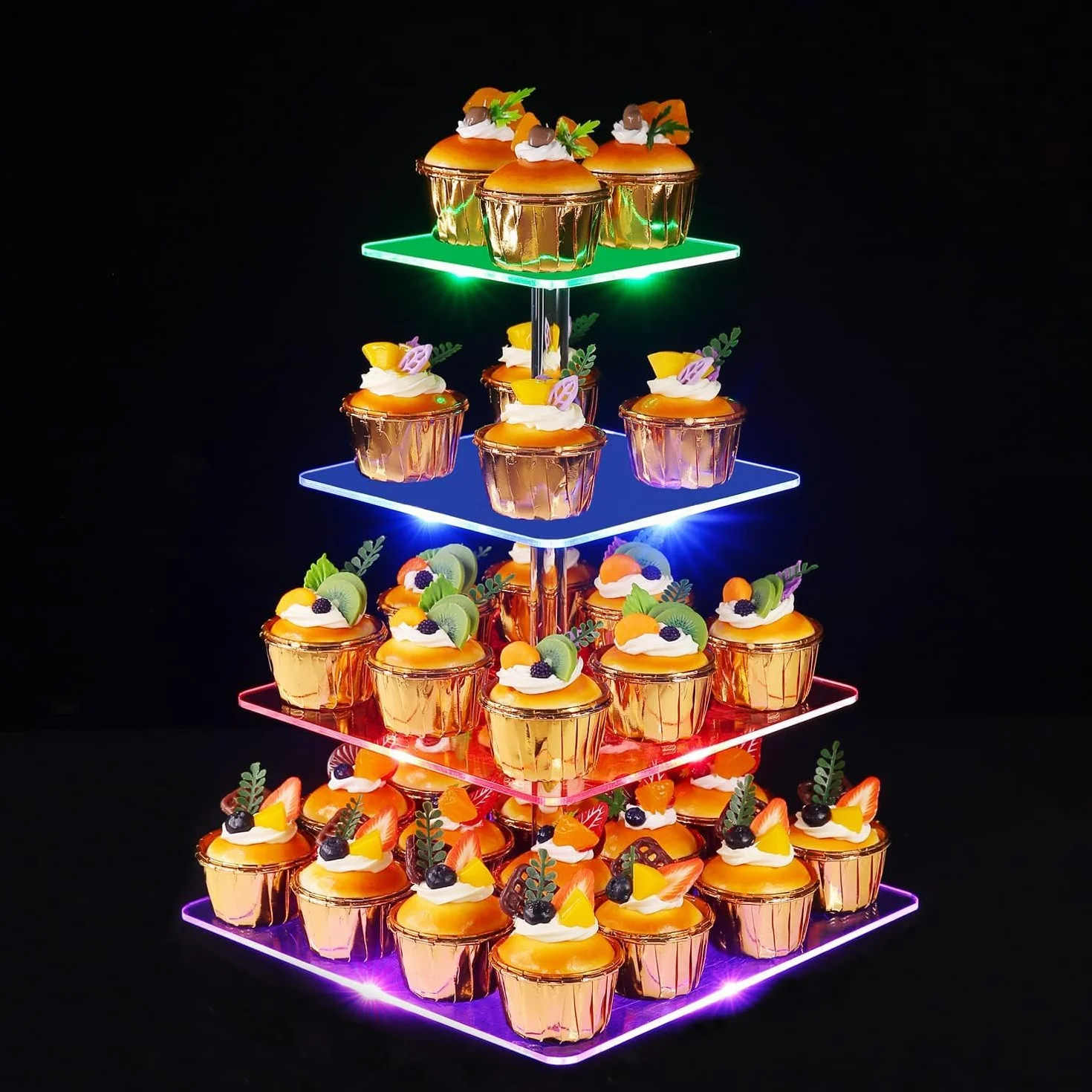 Akrylowy stojak na babeczki LED 4-poziomowy ładowalny 15-30 cm