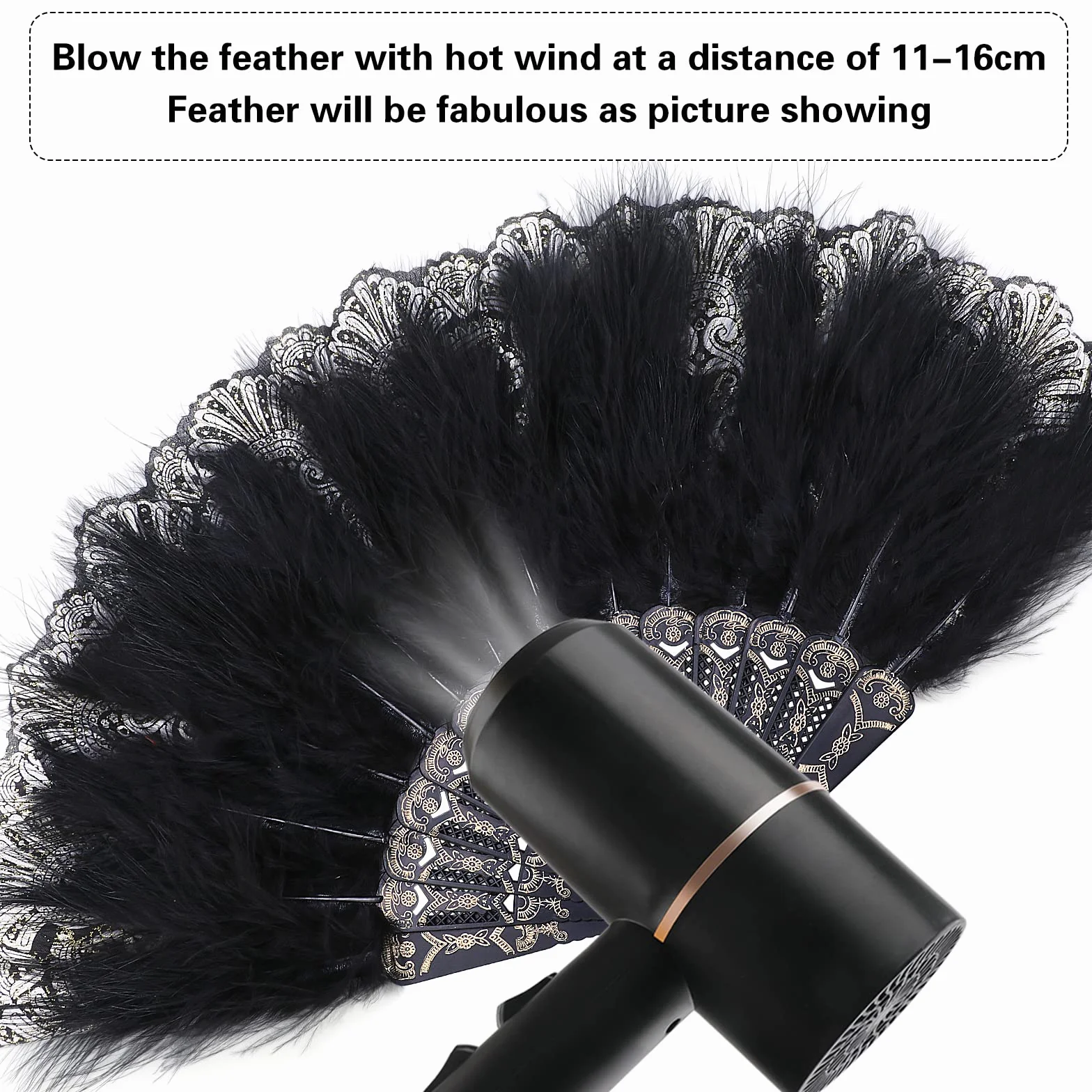 Mwoot Embroidered Flower Marabou Fan, lata 20-te Vintage Styl Folding Handheld Feather Fan, Fan Flapper Ręka do kostiumu Halloween Taniec Ślubna Impreza Prom Tea Party - Czarny