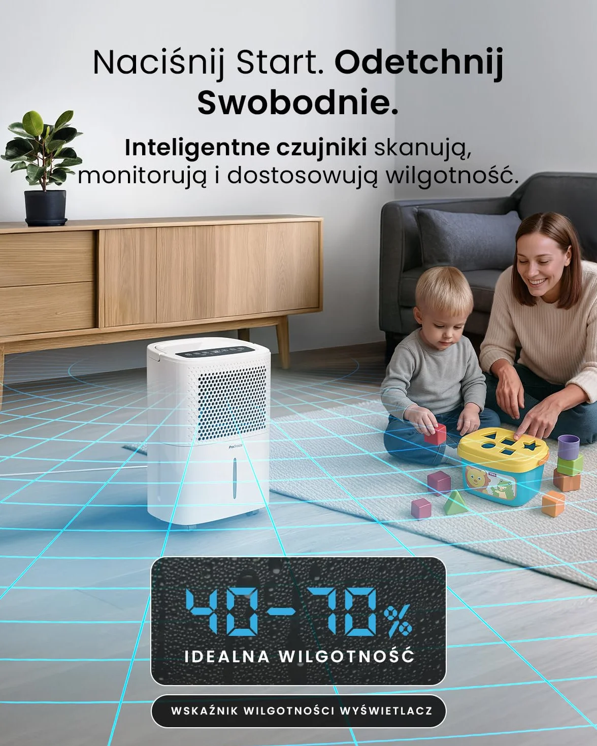 Pro Breeze Osuszacz Powietrza, Elektryczny Pochłaniacz Wilgoci Pleśni Kondensacji, Cichy Odwilżacz do Domu Łazienki Garażu Przyczepy Kempingowej, dla Dzieci Niemowląt, 24h Timer, Duży 1,8l Zbiornik