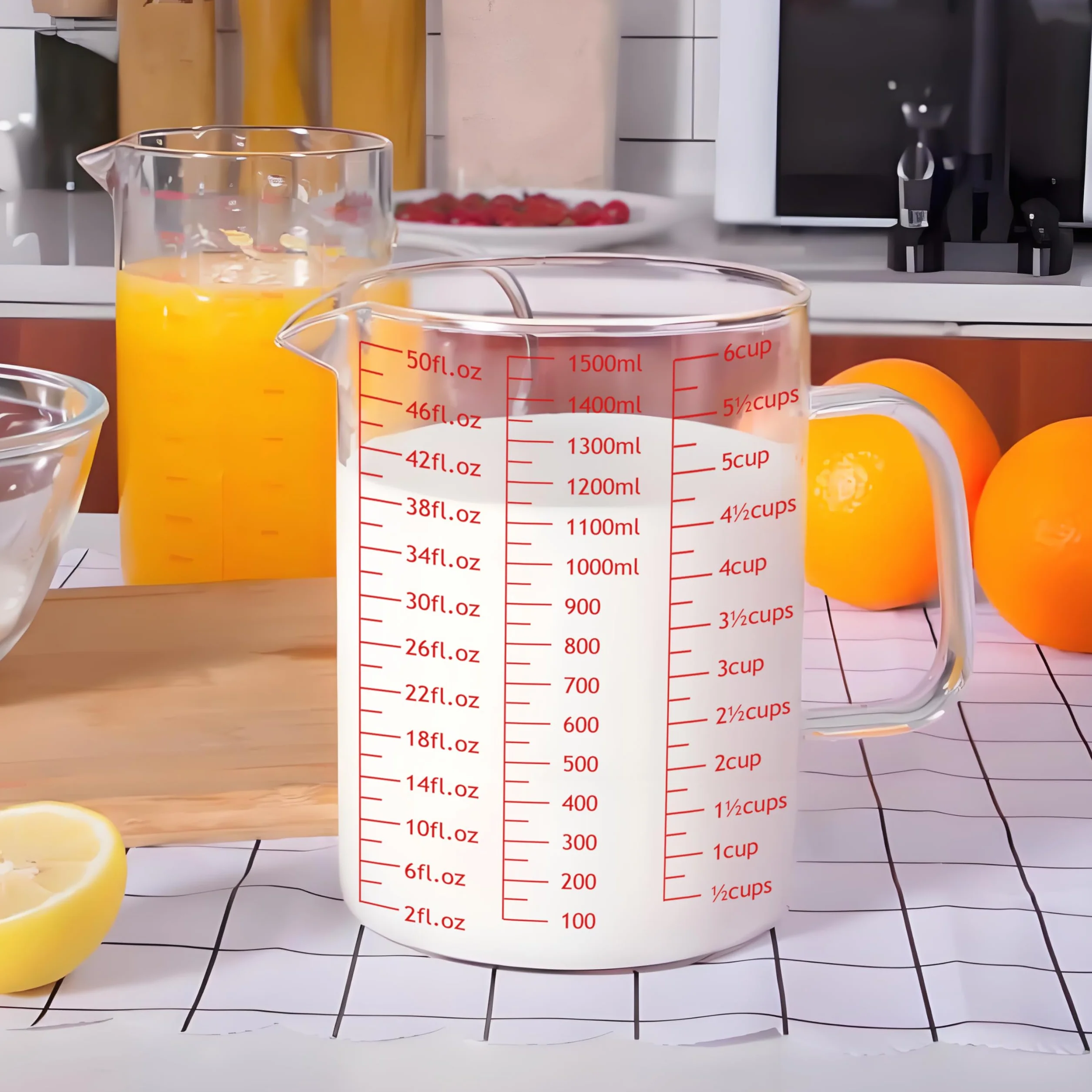 Szklana miarka kuchenna Luvan 1500 ml z borosilikatowego szkła 3 skale pomiaru