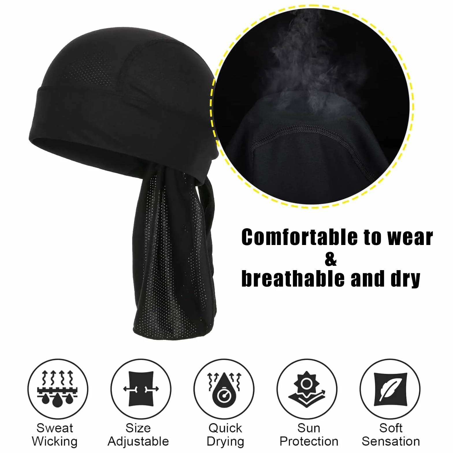 Chłodząca oddychająca czapka Durag, bandana, szybkoschnąca, pochłaniająca pot, elastyczna chusta na głowę, podkask, chusta piracka dla mężczyzn, na zewnątrz, na lato, do jazdy na rowerze