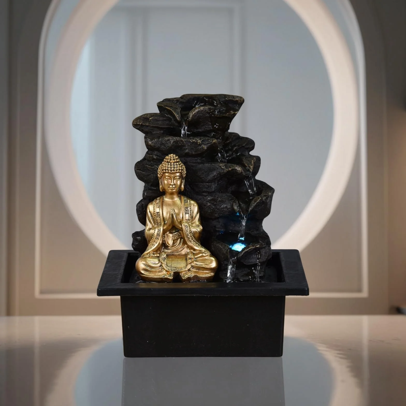 Zen'Light Shira fontanna pokojowa z pompą i oświetleniem LED, żywica syntetyczna, rozmiar uniwersalny