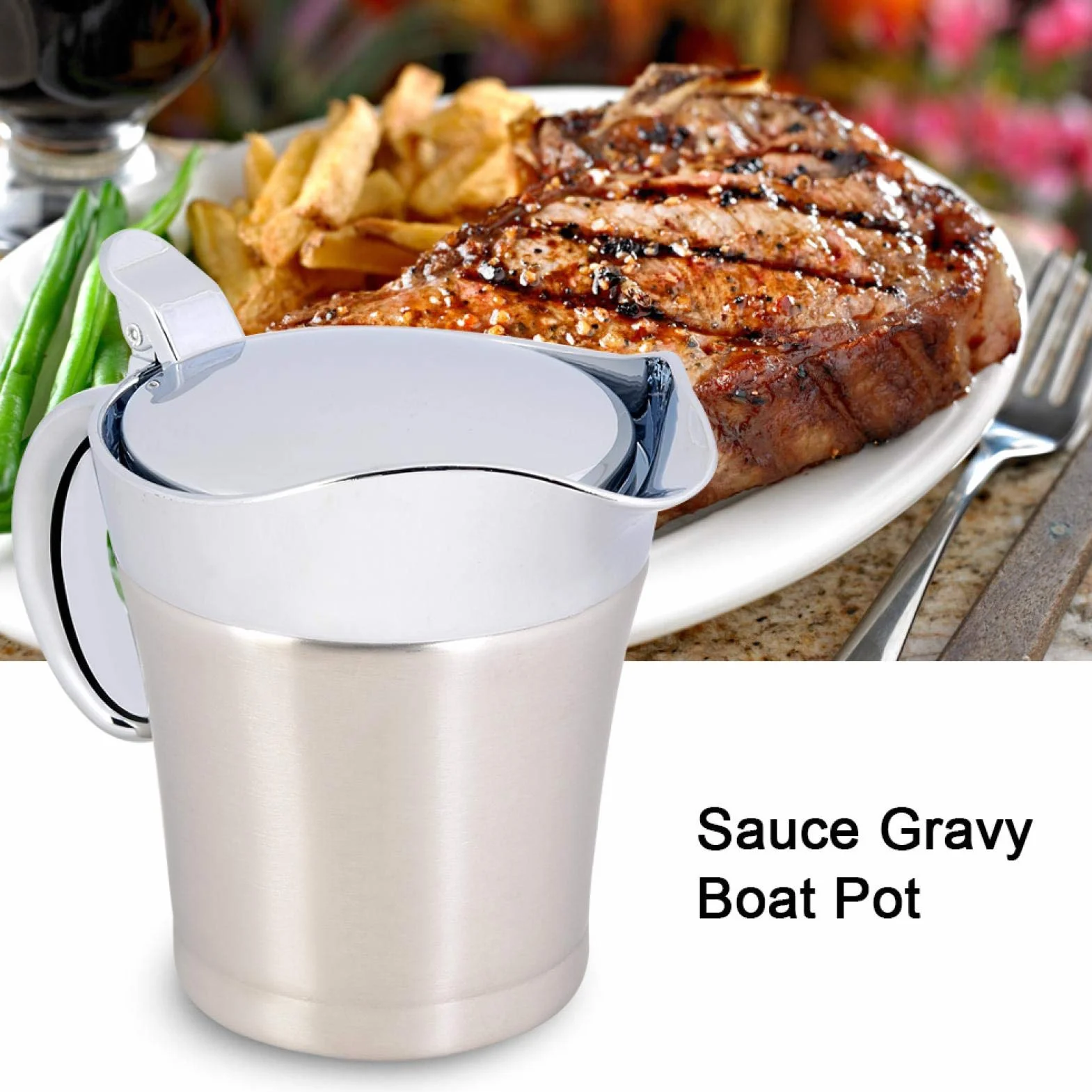 304 Edelstahl Thermosoße Topf Doppelwandige Isolierte Sauciere Servierkanne 450 ML 750 ML