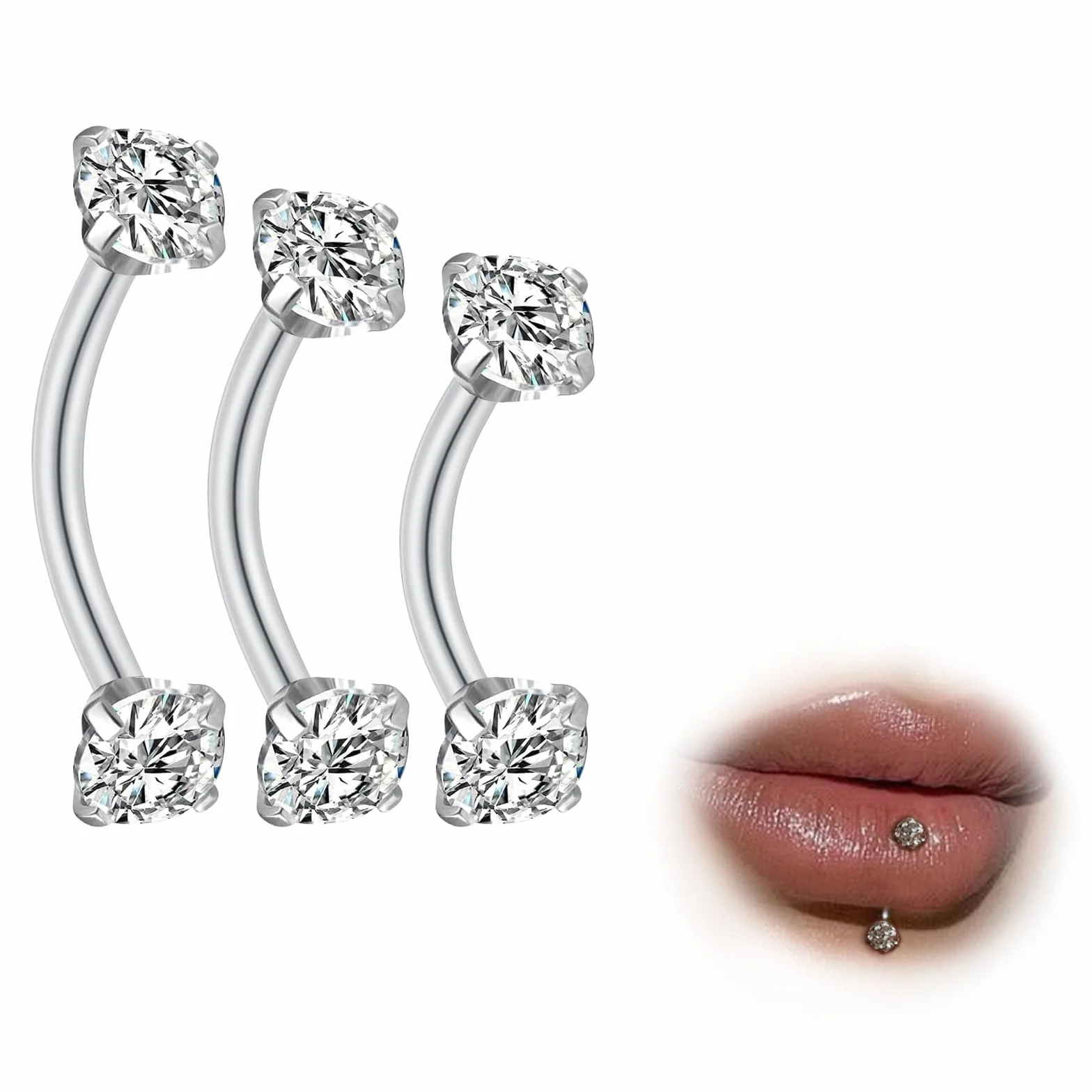 G23 Titan Rook piercing biżuteria banan brwi, barbell, helix, labret, piercing wargi, piercing do ust, do noszenia na co dzień, srebrny, złoty, kula, zakrzywiony sztanga, 6 mm, 8 mm, 10 mm