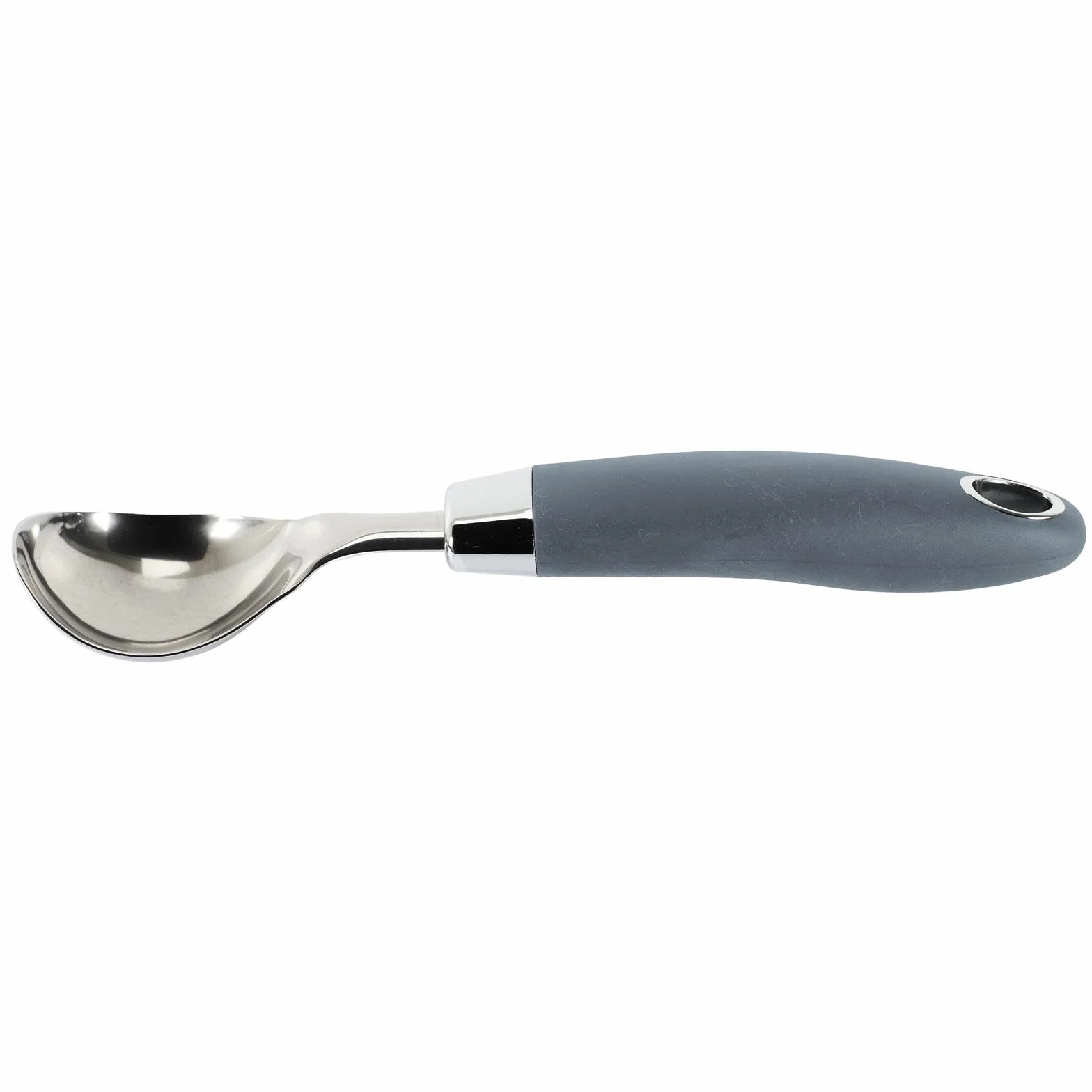LILY COOK, KP0061, Ergonomiczna łyżka do lodów ze stali nierdzewnej, idealna do serwowania doskonałych kulek lodów, melona lub deserów, łatwa do czyszczenia, 215 cm, czarno-srebrna