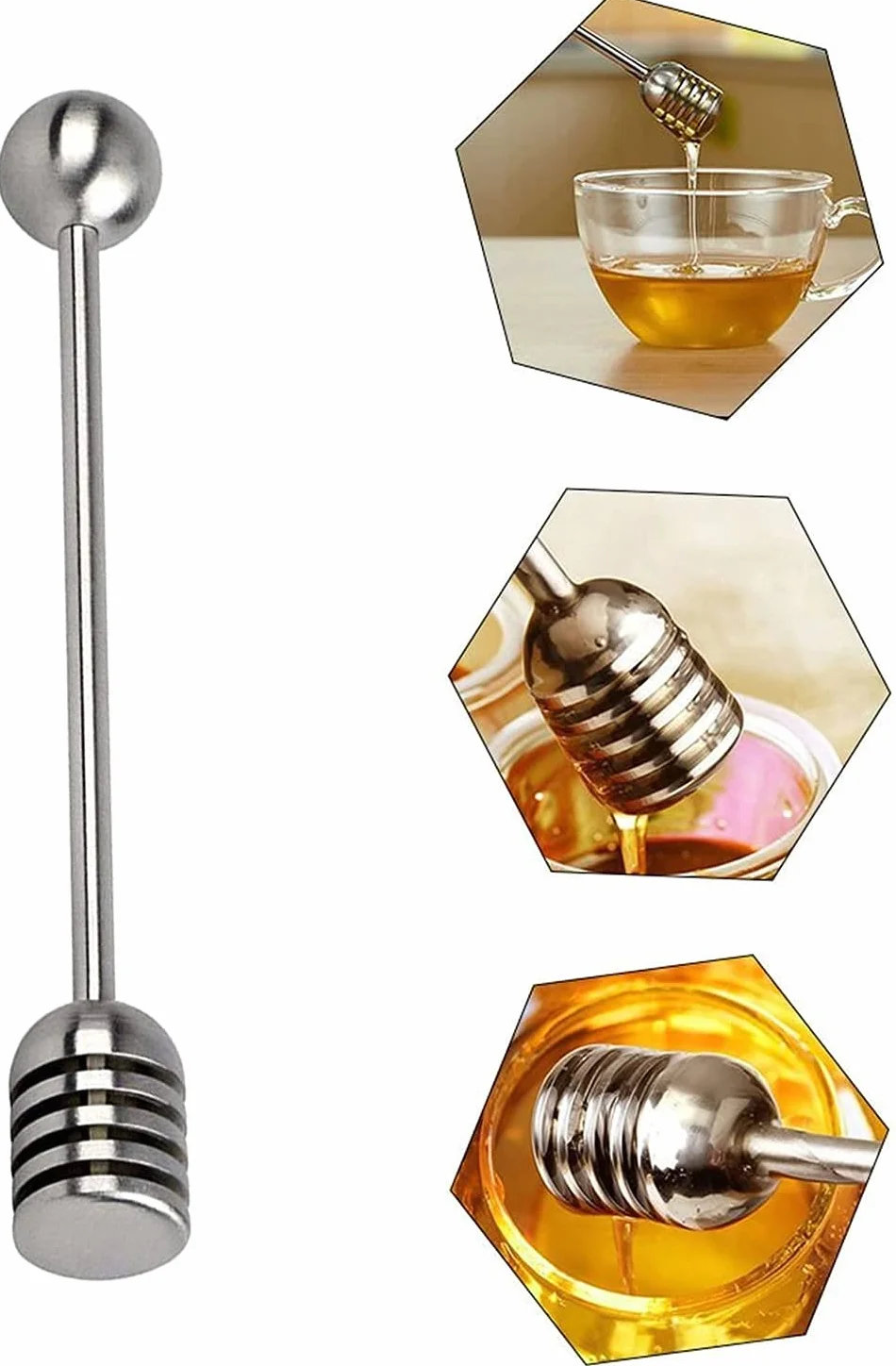 Massiver Edelstahl Honig und Sirup Löffelstiel Langer Griff Honiglöffel Rührer Mischwerkzeug für Ahornsirup Melasa Geschmolzene Schokolade