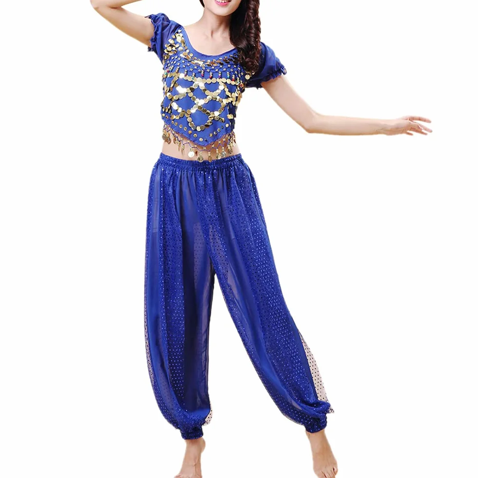 Kostium taneczny 2-częściowy damski top + spodnie latarenki | Profesjonalny strój do tańca brzucha Bollywood indyjski arabski Dla kobiet i dziewcząt Damska Sukienka