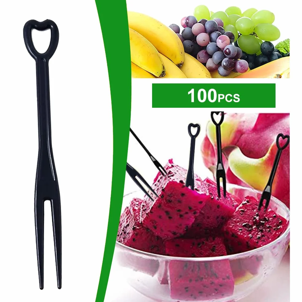 Mini widelce do owoców 100 sztuk plastikowe czarne