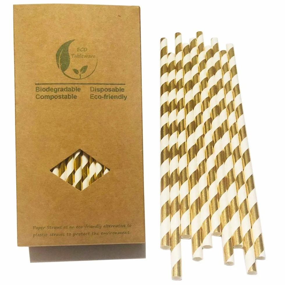 100% biodegradowalne - trwałe słomki papierowe, 100 sztuk pięknego papieru słomkowego w 1 pakiecie, 4 różne kolory, 25 sztuk na wymiar: 19,7 x 0,6 cm.