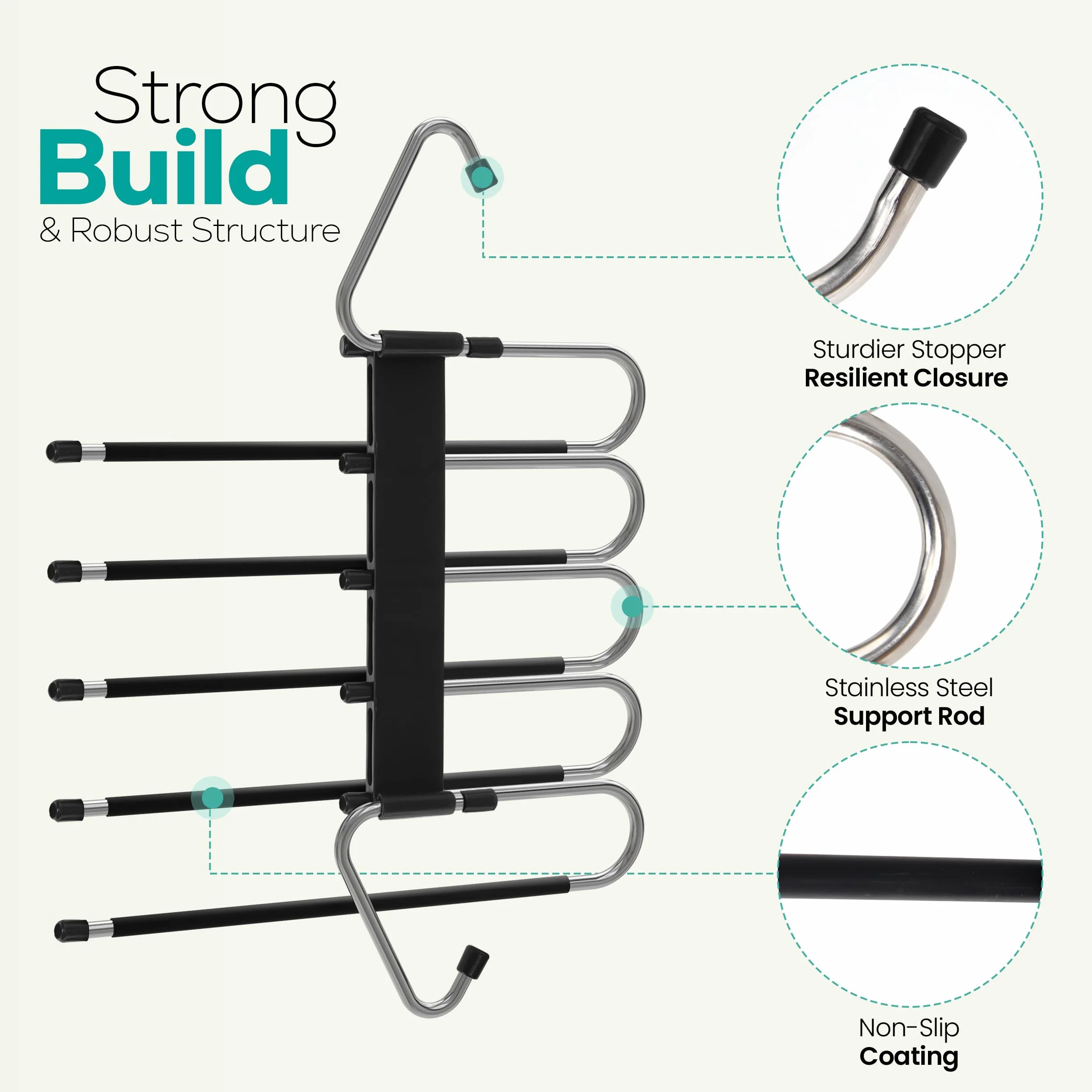 Utopia Home Pants Hangers Space Saving 2 Pack - Clothes Hanger with S-Type Stainless Steel Hook & Anti-Slip Design - Closet Organizer for Jeans, Trousers, Skirts, Scarf & Slacks (Black)