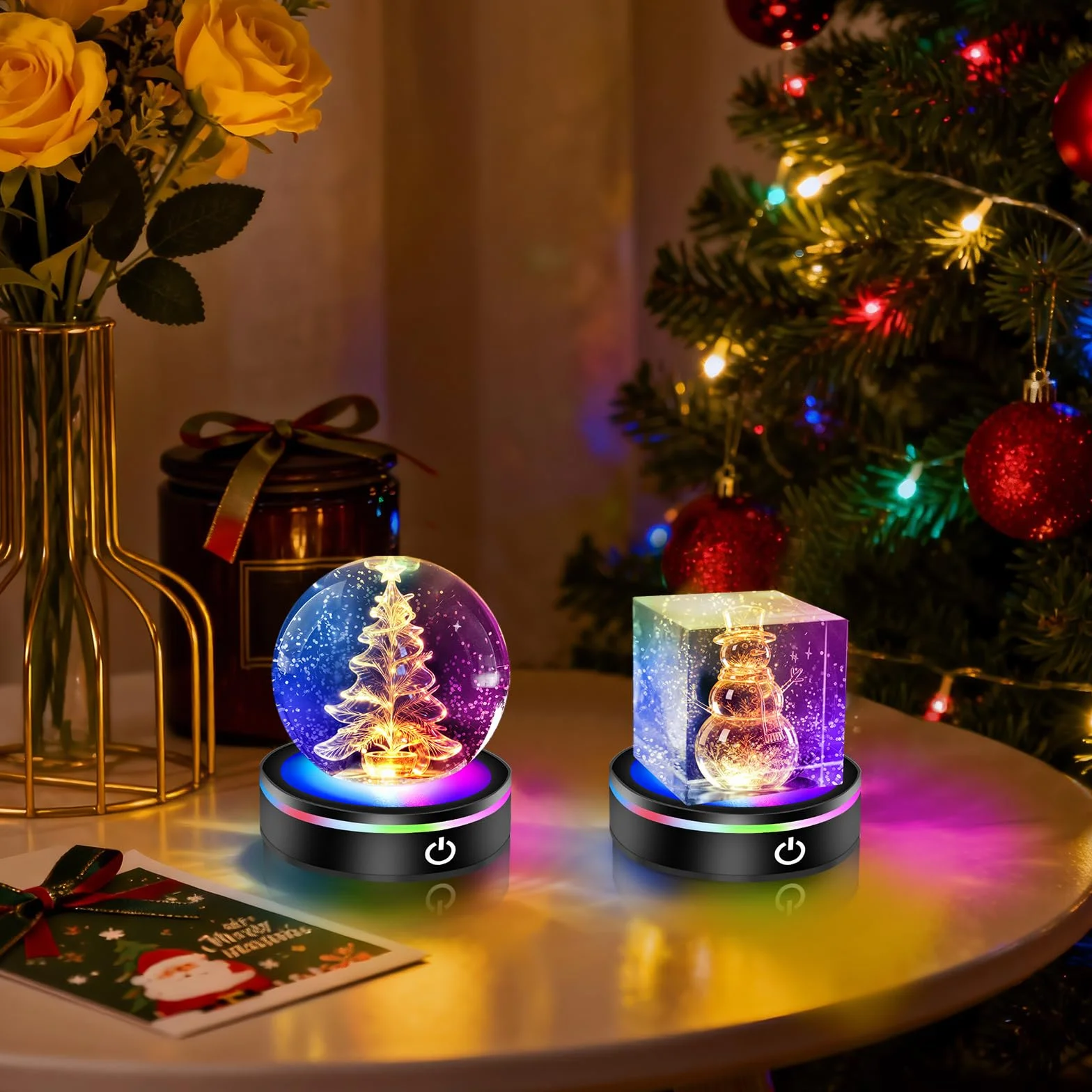 EEEKit Podstawka LED, Zestaw 2 Kolorowych Lamp, Stojak na Kryształy z Zmianą Kolorów do Szklanej 3D Sztuki