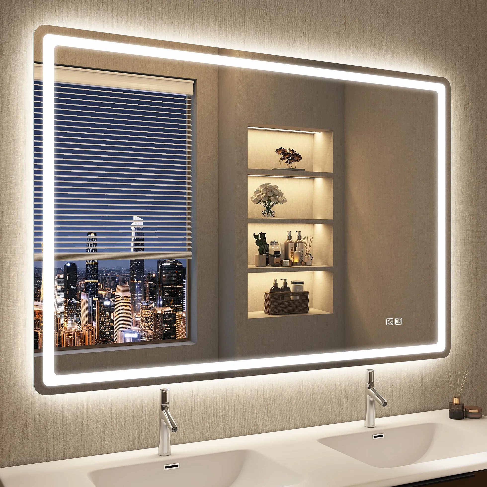 STARLEAD Lustro-LED-łazienka z oświetleniem 100x70cm, lustro LED z 3 kolorami światła, przeciwmgielne, ściemnialne, pamięć, IP44, szkło hartowane, poziome/pionowe