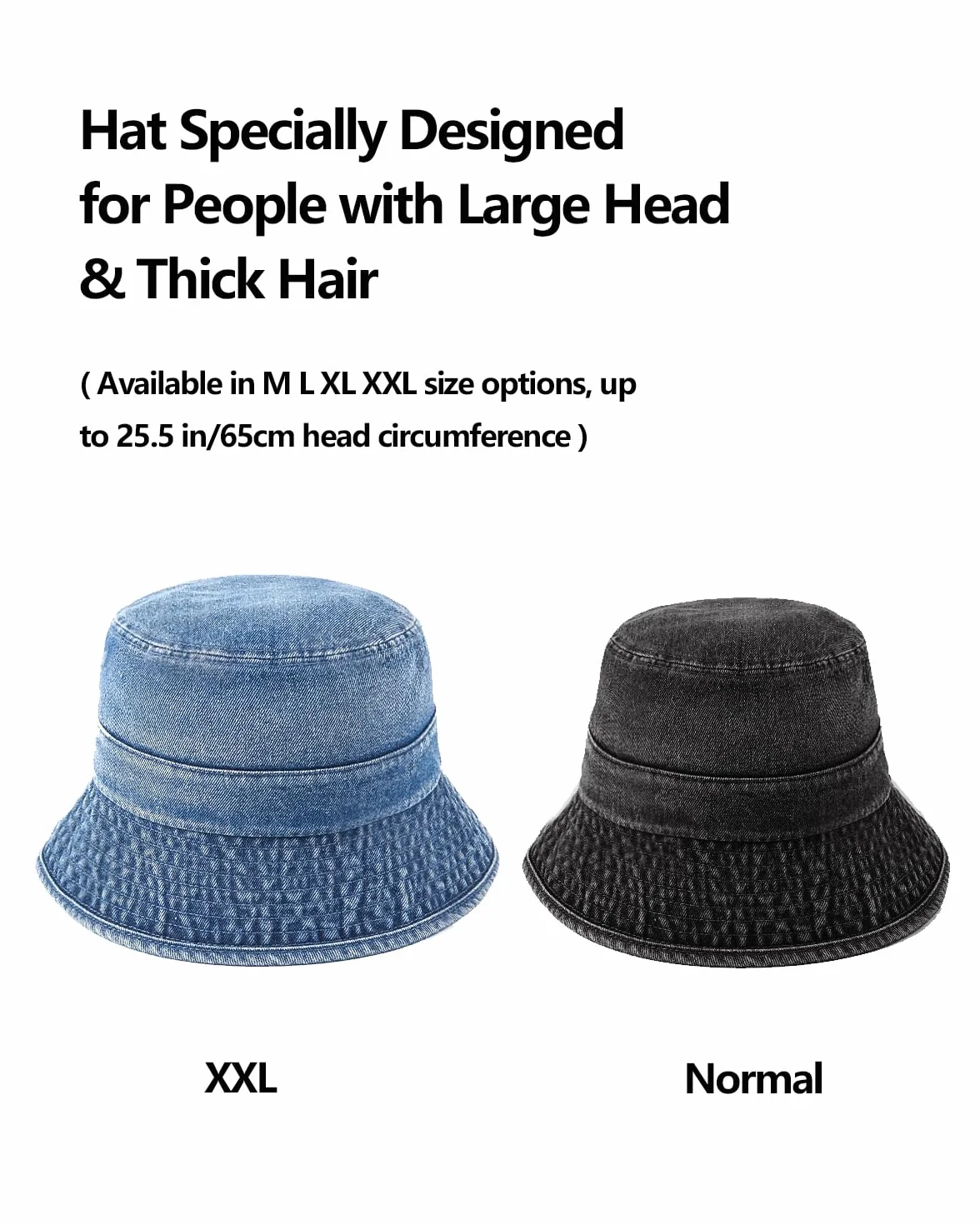 Zylioo XXL XL L M Denim Wiadro Kapelusz przeciwsłoneczny, Ponadwymiarowy Jean Czapki Rybackie, Regulowane Pakowalne Letnie Kapelusze Podróżne