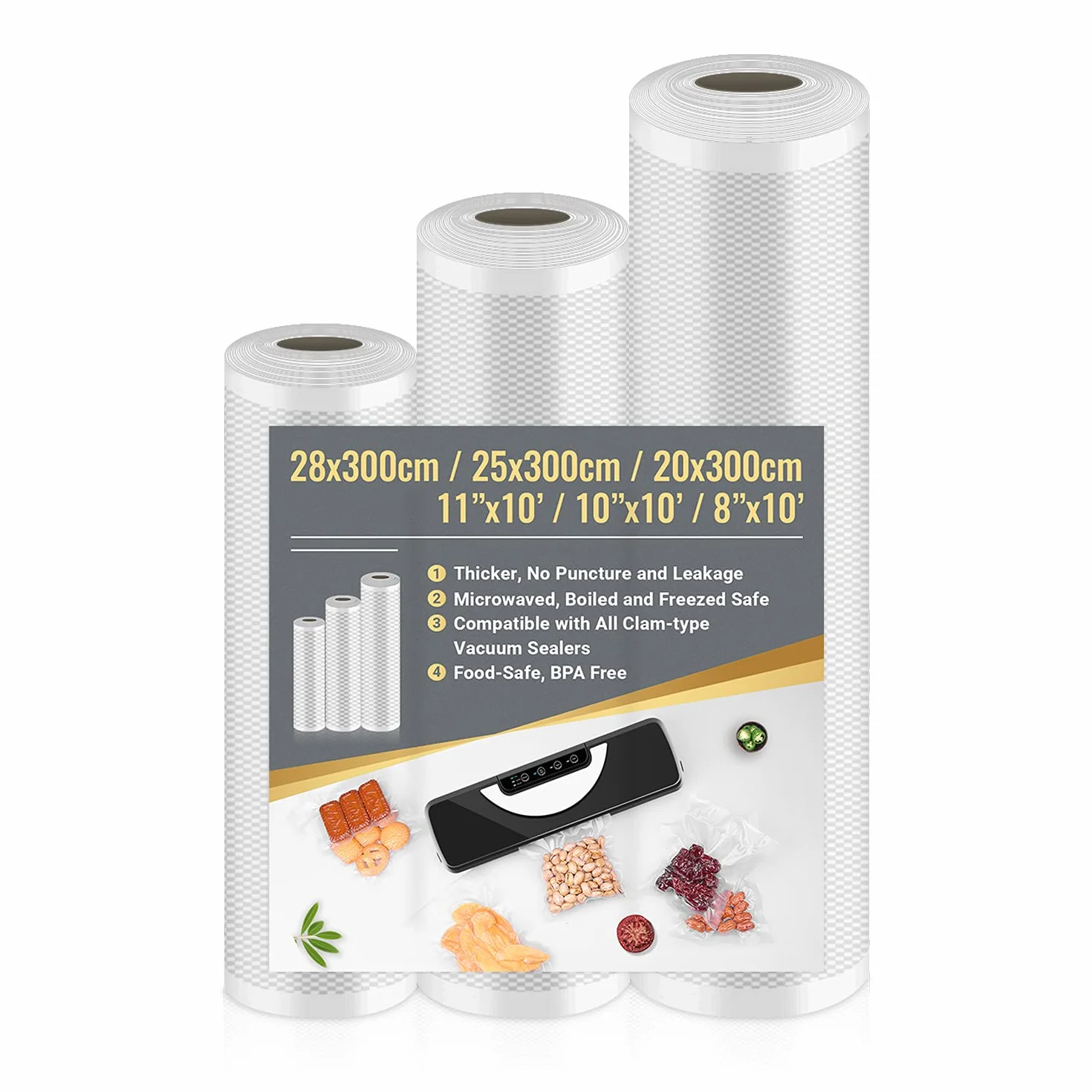 Worki do pakowania próżniowego 3 rolki folii 28/25/20 x 300 cm BPA
