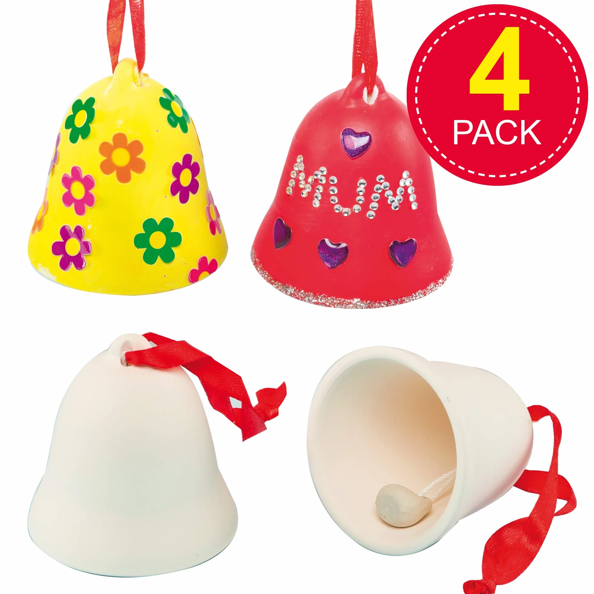 Baker Ross EF420 ceramiczne dzwonki 4 sztuki do dekorowania
