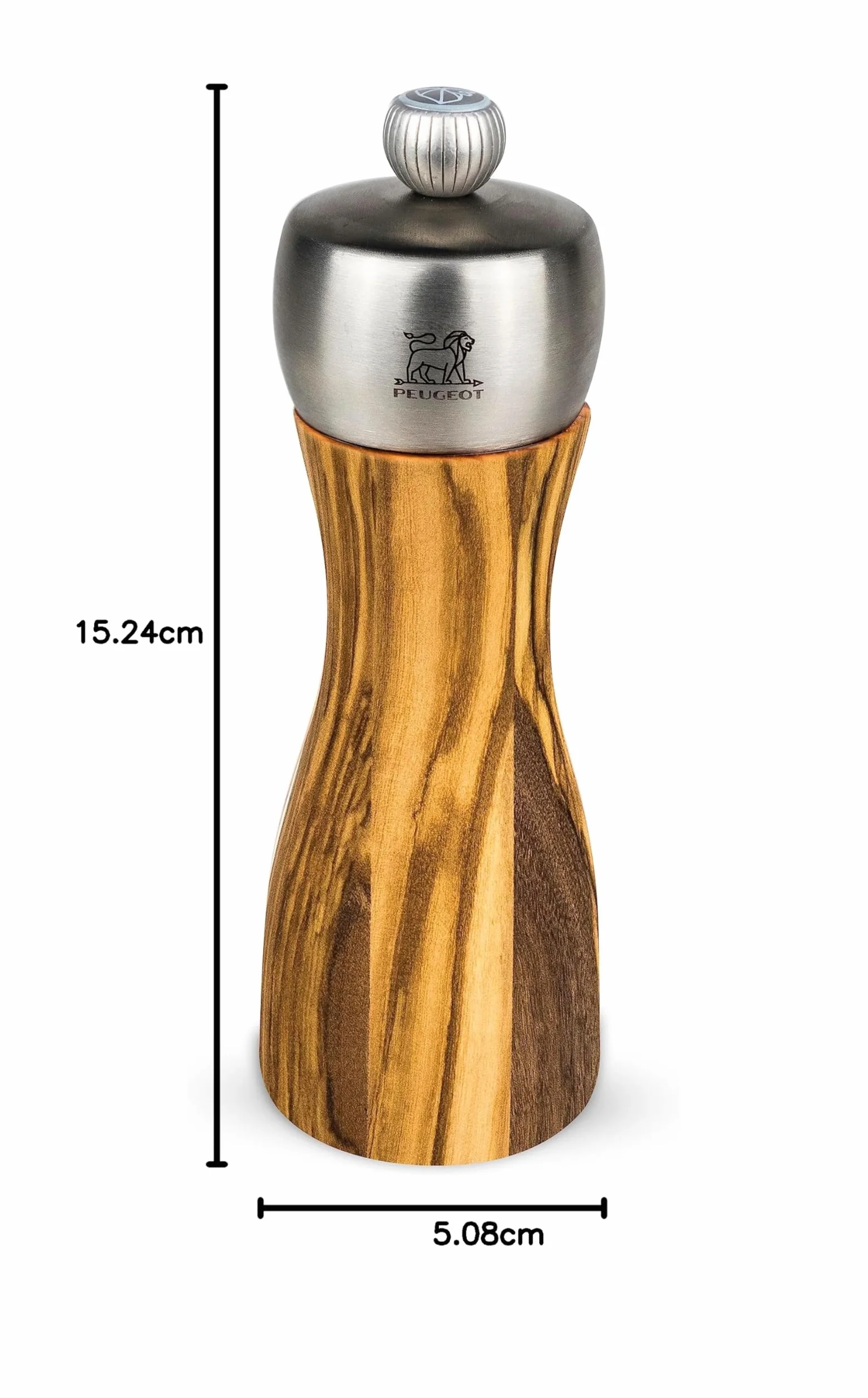 Peugeot Fidji młynek do soli 15 cm, naturalny, wysokiej jakości młynek do soli, ręcznie wykonany z drewna oliwkowego z certyfikatem PEFC, z indywidualną regulacją stopnia mielenia, akcesoria kuchenne