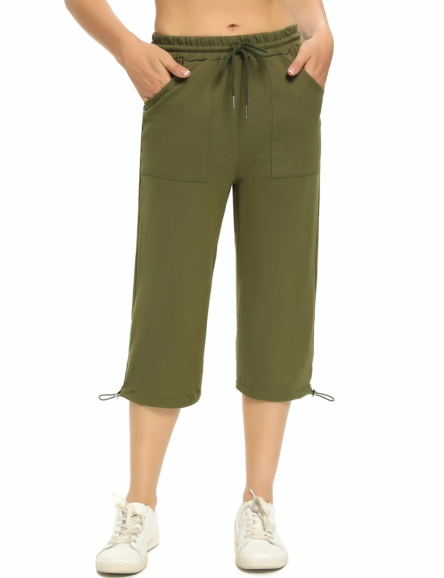Totatuit Damskie spodnie do joggingu, bawełniane spodnie sportowe 3/4, spodnie treningowe, do jogi, fitness, legginsy sportowe, z kieszenią na czas wolny, zielony, M