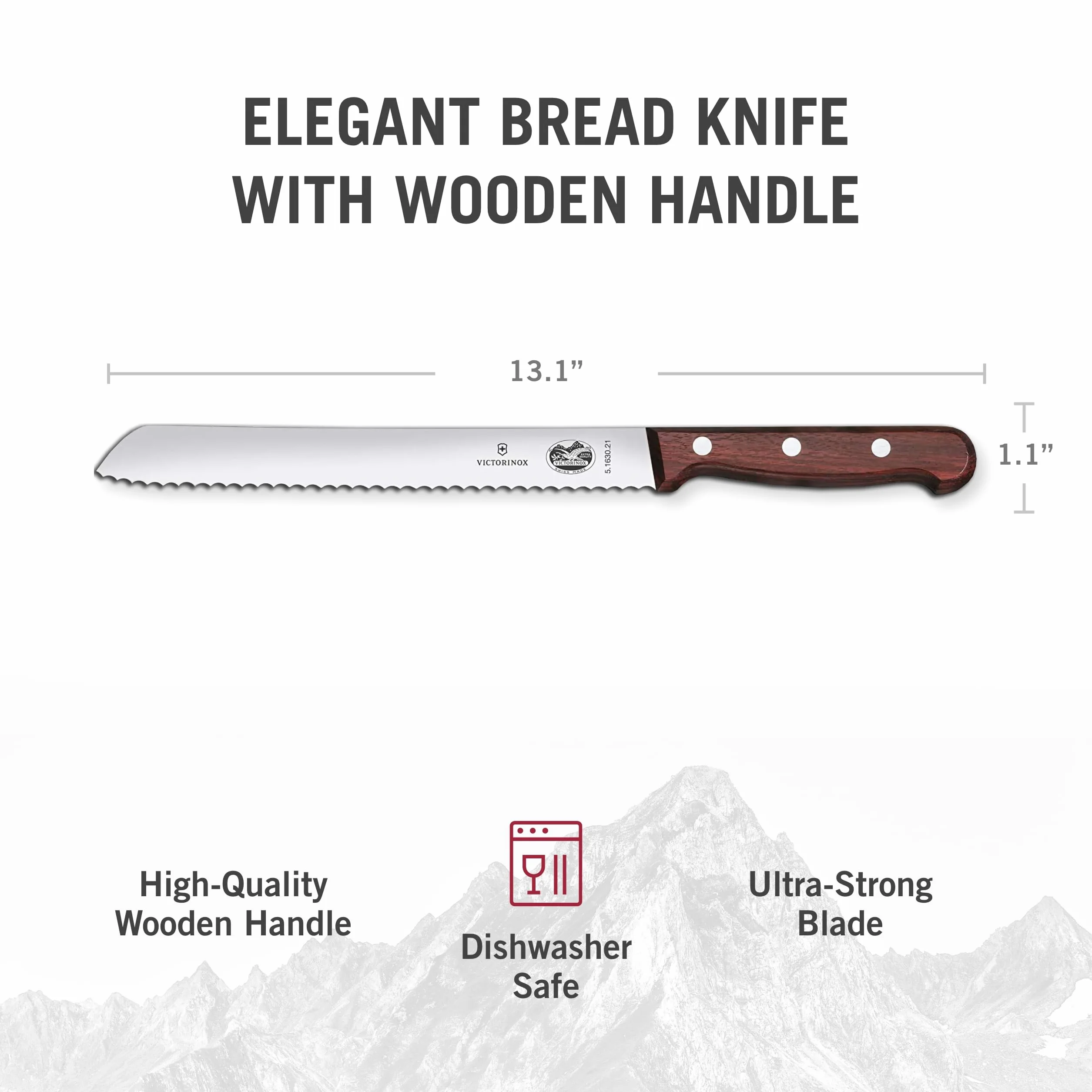 Victorinox Brotmesser 5.1630.21G Holzgriff Braun Extra scharfe Klinge Wellenschliff Made in Switzerland