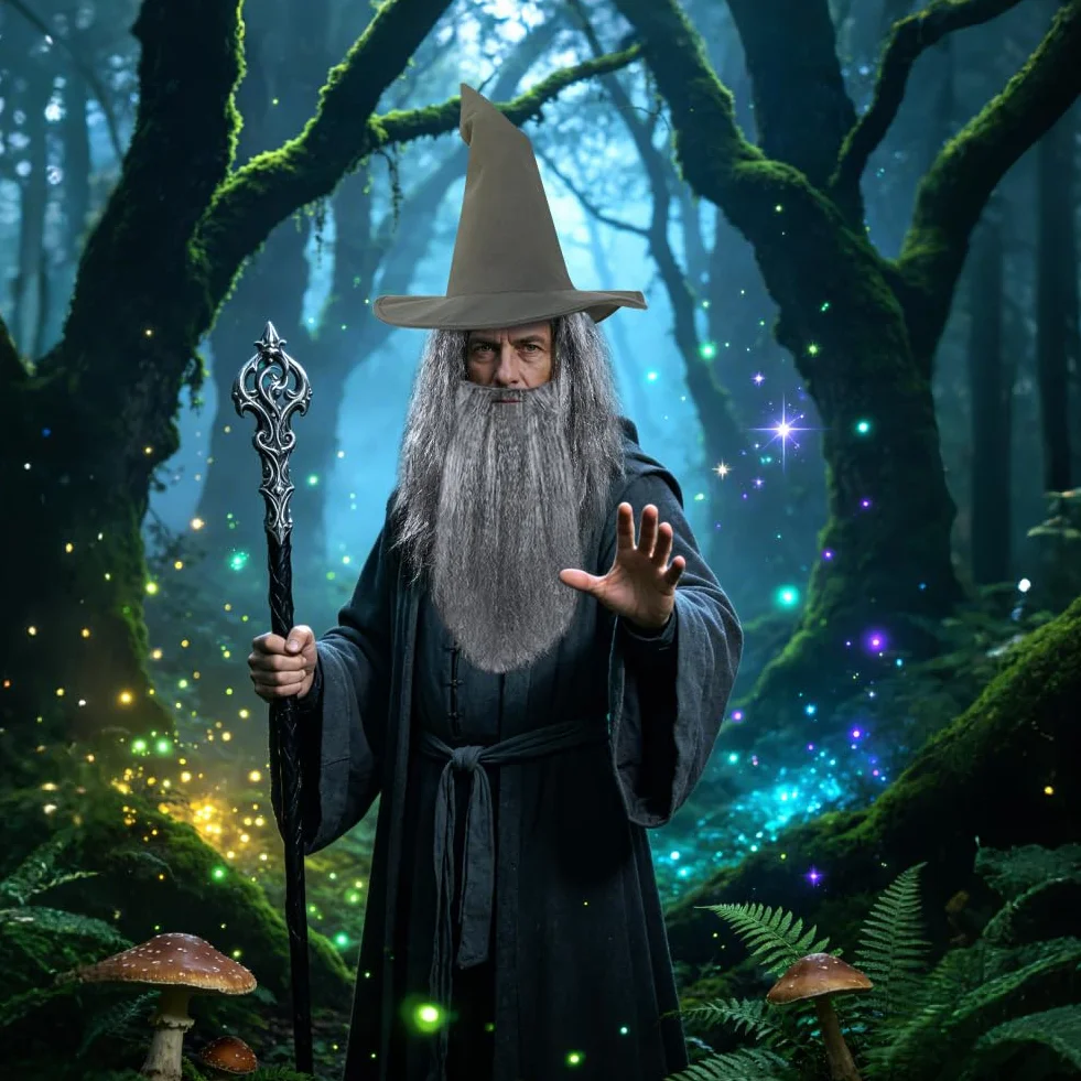 Kostium średniowiecznego czarodzieja, kostium czarnoksiężnika, kostium dorosłego szarego czarodzieja, zawiera tunikę, kapelusz i pasek, idealny na Halloween, karnawał i cosplay