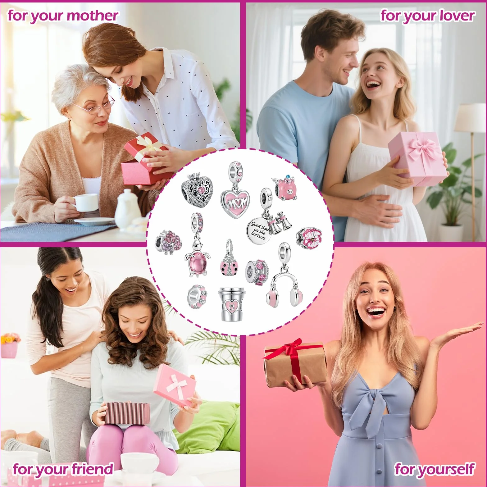 Zawieszki Charms do bransoletki Pandory 12 sztuk srebrna różowa biżuteria akcesoria Y2k