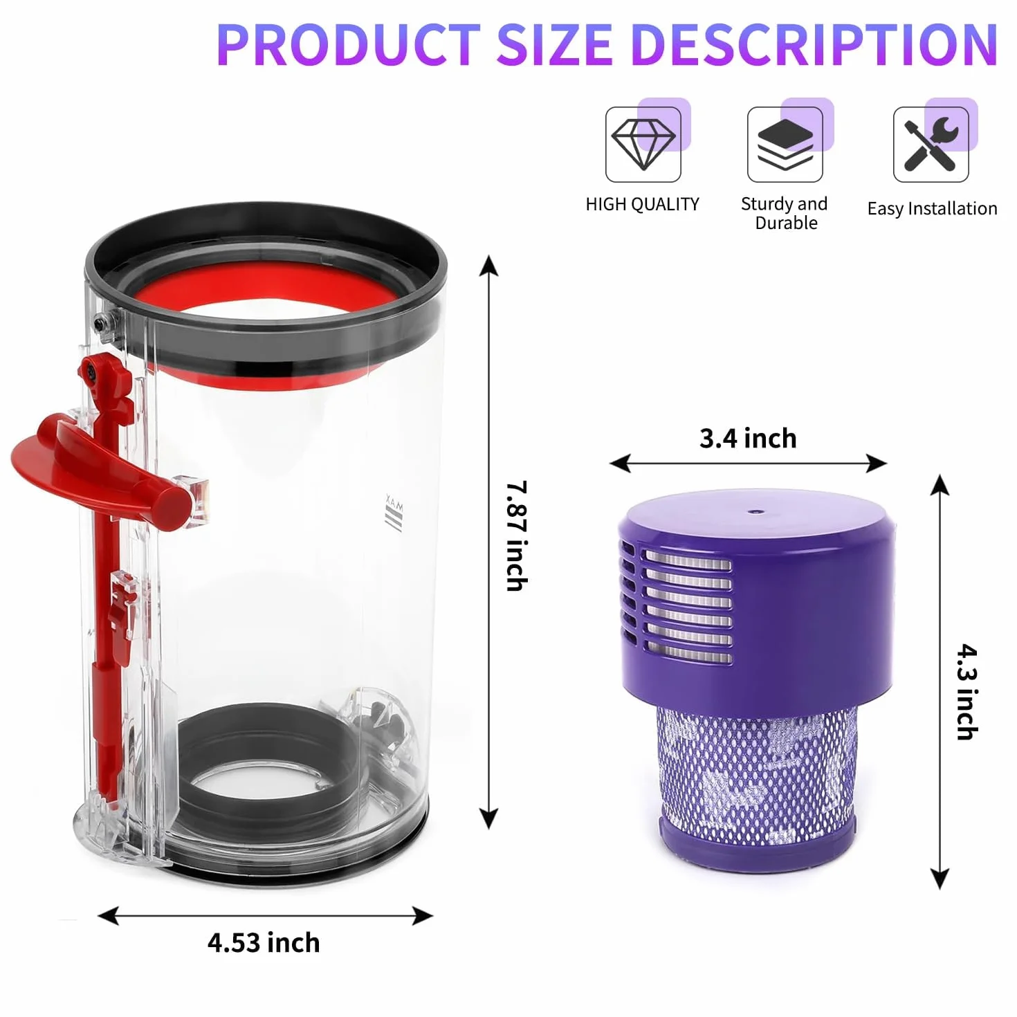 Akcesoria do dolnej pokrywy kosza do Dyson V10 SV12 SV13 SV27, zawiera filtr HEPA, wysokiej jakości przezroczysty pojemnik na kurz do części zamiennych dla Dyson V10 Absolute