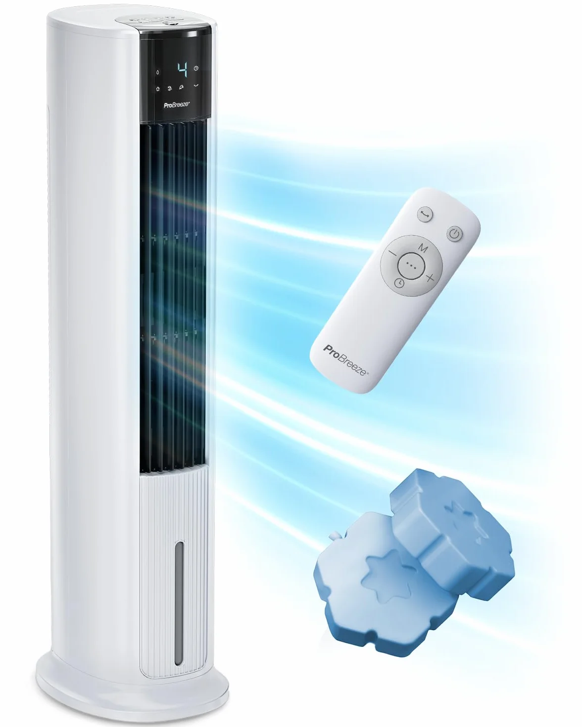 Pro Breeze OmniAir 7L 4w1 przenośny wentylator wieżowy z nawilżaczem, pilotem, oscylacją, 10-godzinnym timerem i trybem uśpienia