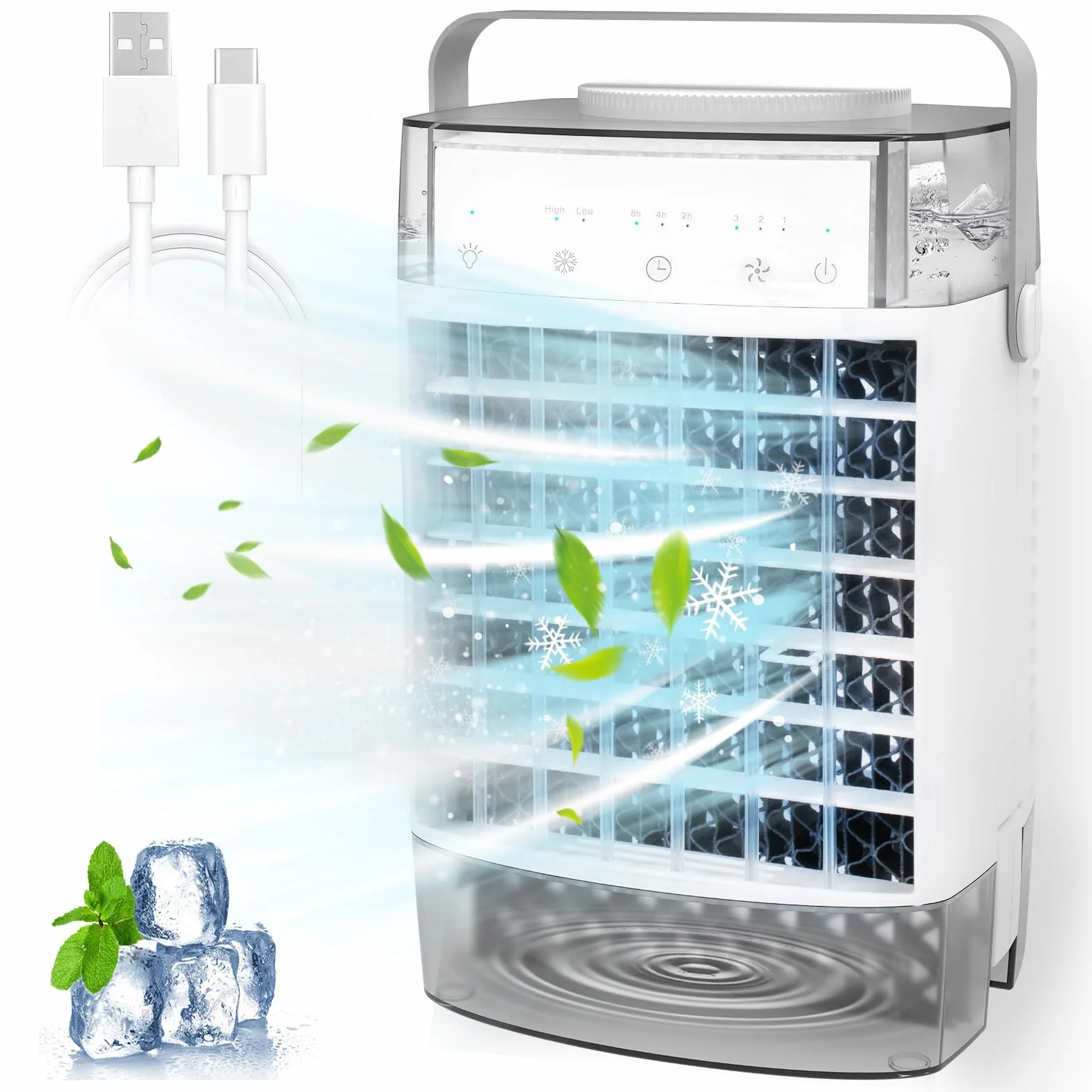 Przenośny klimatyzator 4 w 1 1600 ml mini z rozpylaczem i światłem nocnym