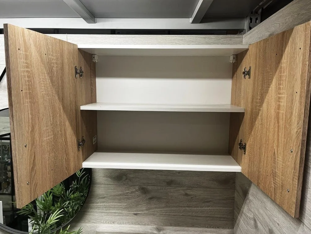 .Deftrans – Szafka wisząca do kuchni, szerokość 80 cm, nowoczesna szafka górna z drewna dębowego sonoma, wisząca szafka kuchenna z uchwytami drzwiowymi, chromowana – oszczędzająca miejsce szafka