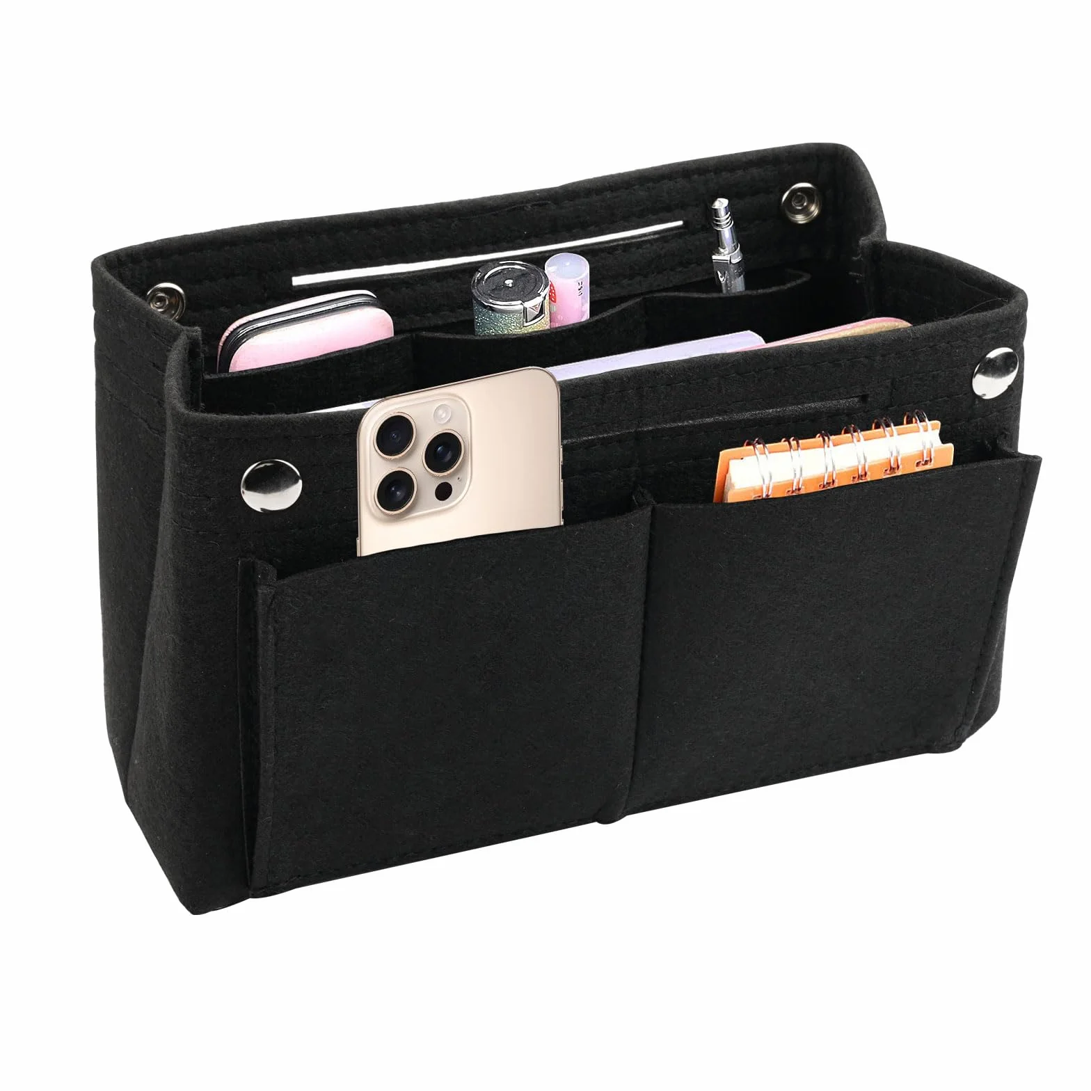 Filcowy Organizer do Torebki, 24 x 8 x 15 cm, Kieszeń Wewnętrzna z Wieloma Przegródkami (Czarny) | Filcowy organizer do torebki, organizer wewnętrzny, kieszeń wewnętrzna na torebki z wieloma przegródkami
