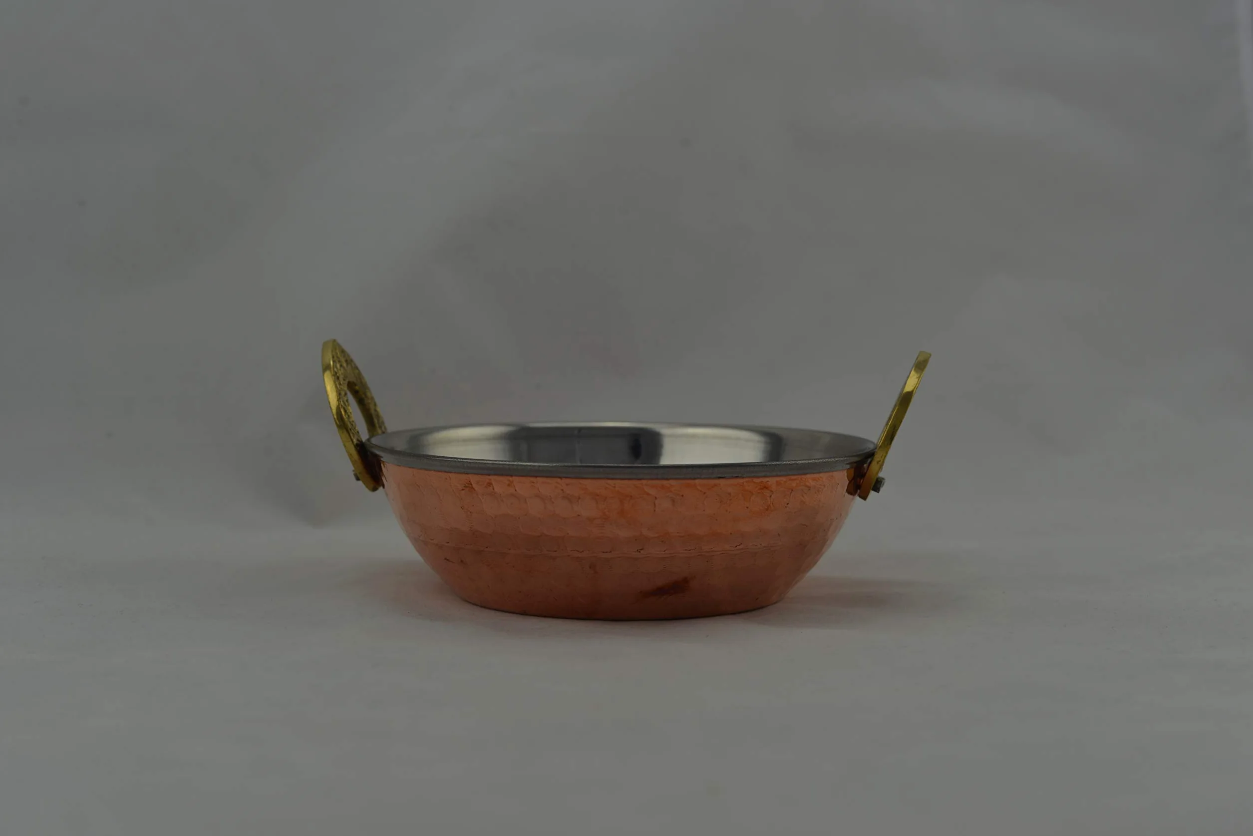 Hostelnovo - Miska z uchwytami do indyjskiego jedzenia - Miska Karahi - Miedź ze stali nierdzewnej - Miniaturowe uchwyty w kształcie podkowy - Indyjskie naczynia - 15 x 5,5 cm