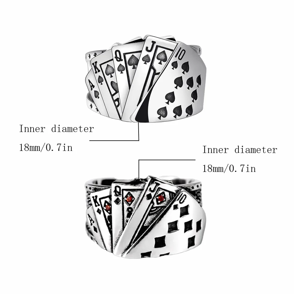 Vintage punk chunky pierścionki poker gotyckie srebrne serca k pik