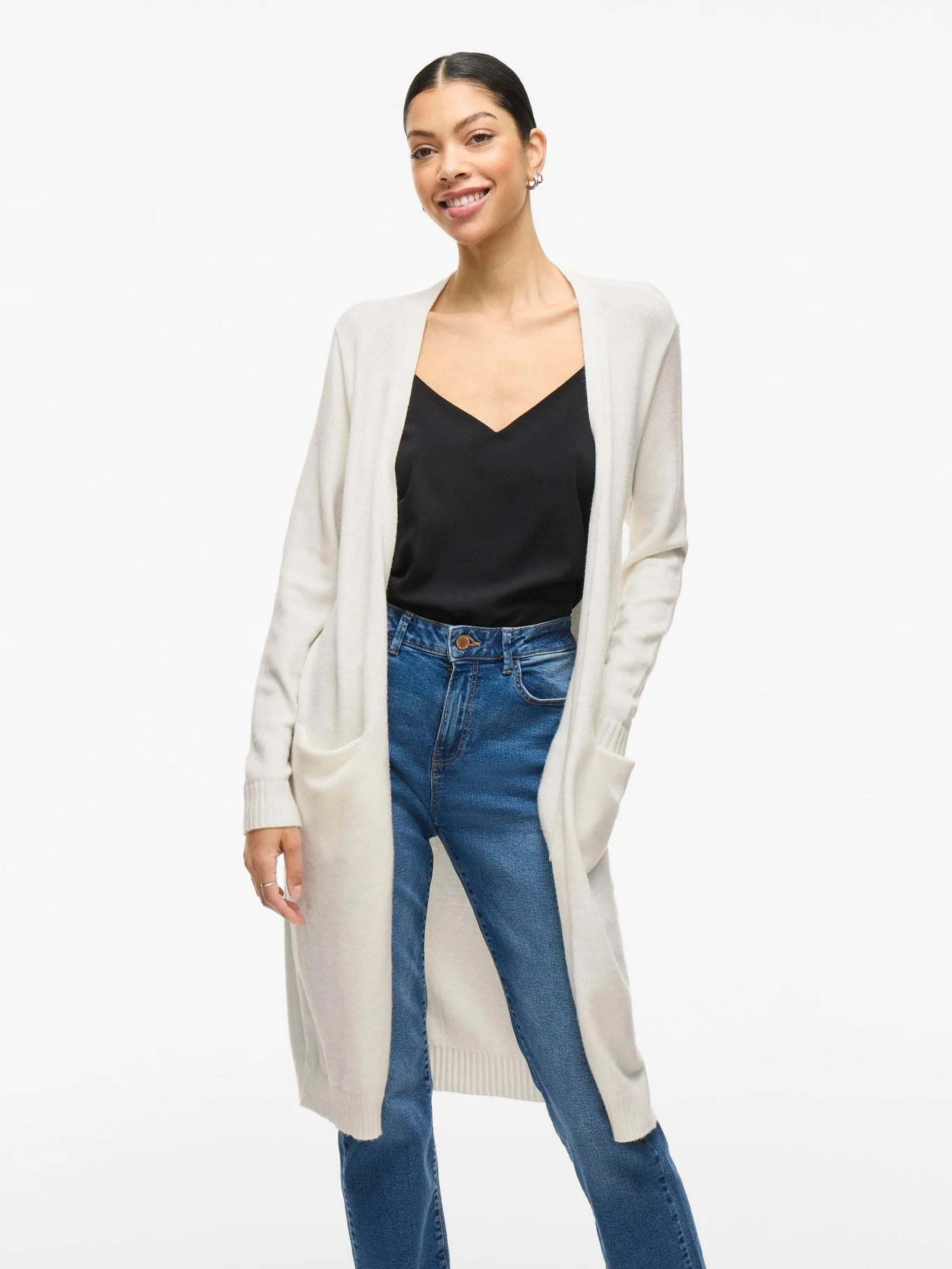 Vila Damen Viril L/S długi dzianinowy kardigan, kurtka strickjacke